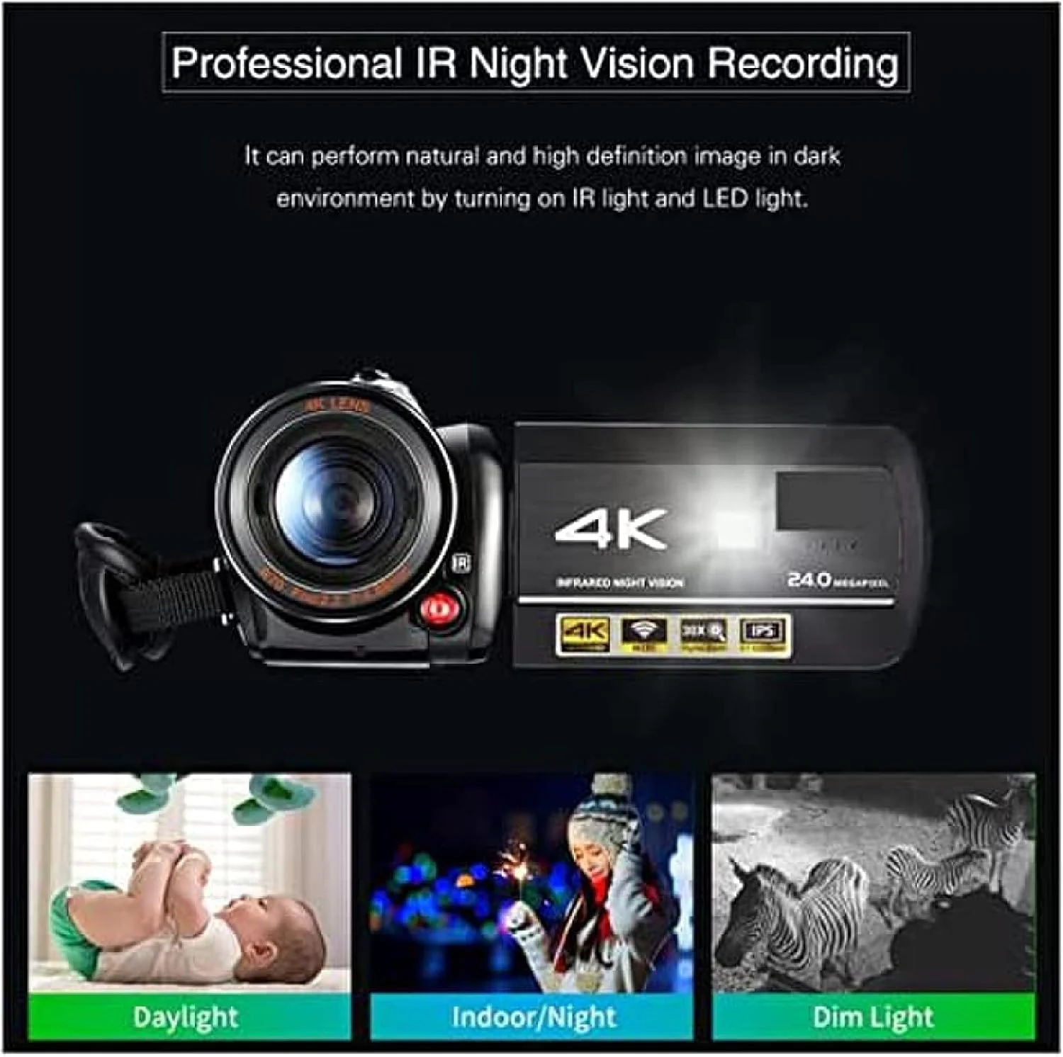 دوربین فیلمبرداری دوربین فیلمبرداری 4K دید در شب دوربین فیلمبرداری حرفه ای AC3 WiFi زوم دیجیتال دوربین های ولاگ برای ضبط ولاگ با دوربین HD، GQYYS