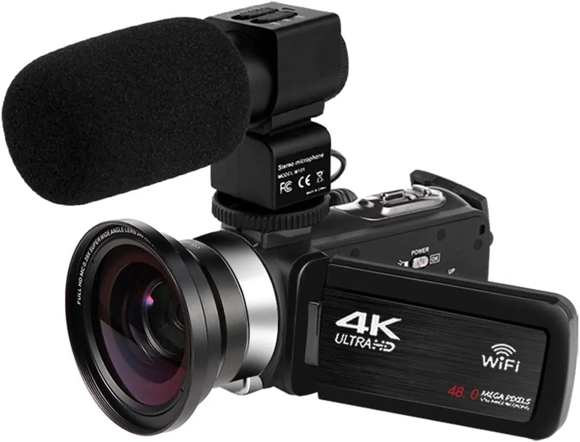 دوربین فیلمبرداری 4K Ultra HD با صفحه نمایش 3.0 اینچی، 48 مگاپیکسل، زوم دیجیتال 16 برابر، ضبط کننده ولاگ با میکروفون، دوربین فیلمبرداری وای فای، دوربین فیلمبرداری چند منظوره