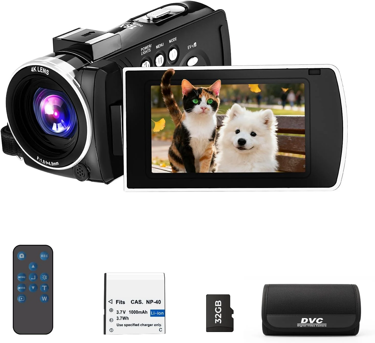 دوربین فیلمبرداری 4K، دوربین ولاگینگ 64 مگاپیکسلی برای یوتیوب، دوربین فیلمبرداری با زوم دیجیتال 18X، صفحه نمایش چرخان 270 درجه 3.0 اینچی، وب کم، کارت TF 32 گیگابایتی و 1 باتری، کنترل از راه دور