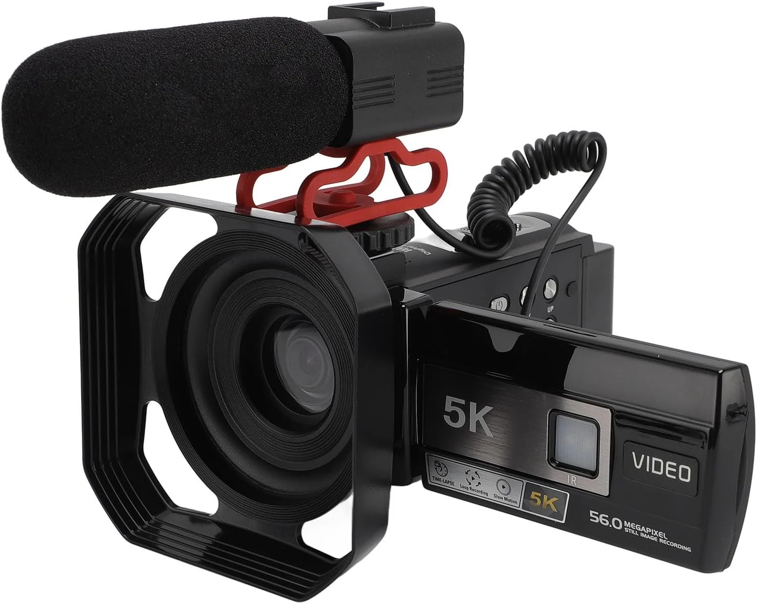 دوربین فیلمبرداری 5K HD با زوم 18 برابر، صفحه نمایش 3 اینچی، به همراه هود و دسته دوربین فیلمبرداری 5K HD با زوم 18 برابر، صفحه نمایش 3 اینچی، به همراه هود و دسته