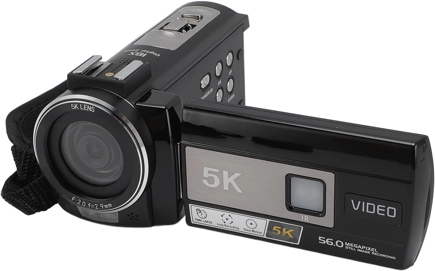 دوربین فیلمبرداری 5K HD با زوم 18 برابر، صفحه نمایش 3 اینچی، به همراه هود و دسته دوربین فیلمبرداری 5K HD با زوم 18 برابر، صفحه نمایش 3 اینچی، به همراه هود و دسته