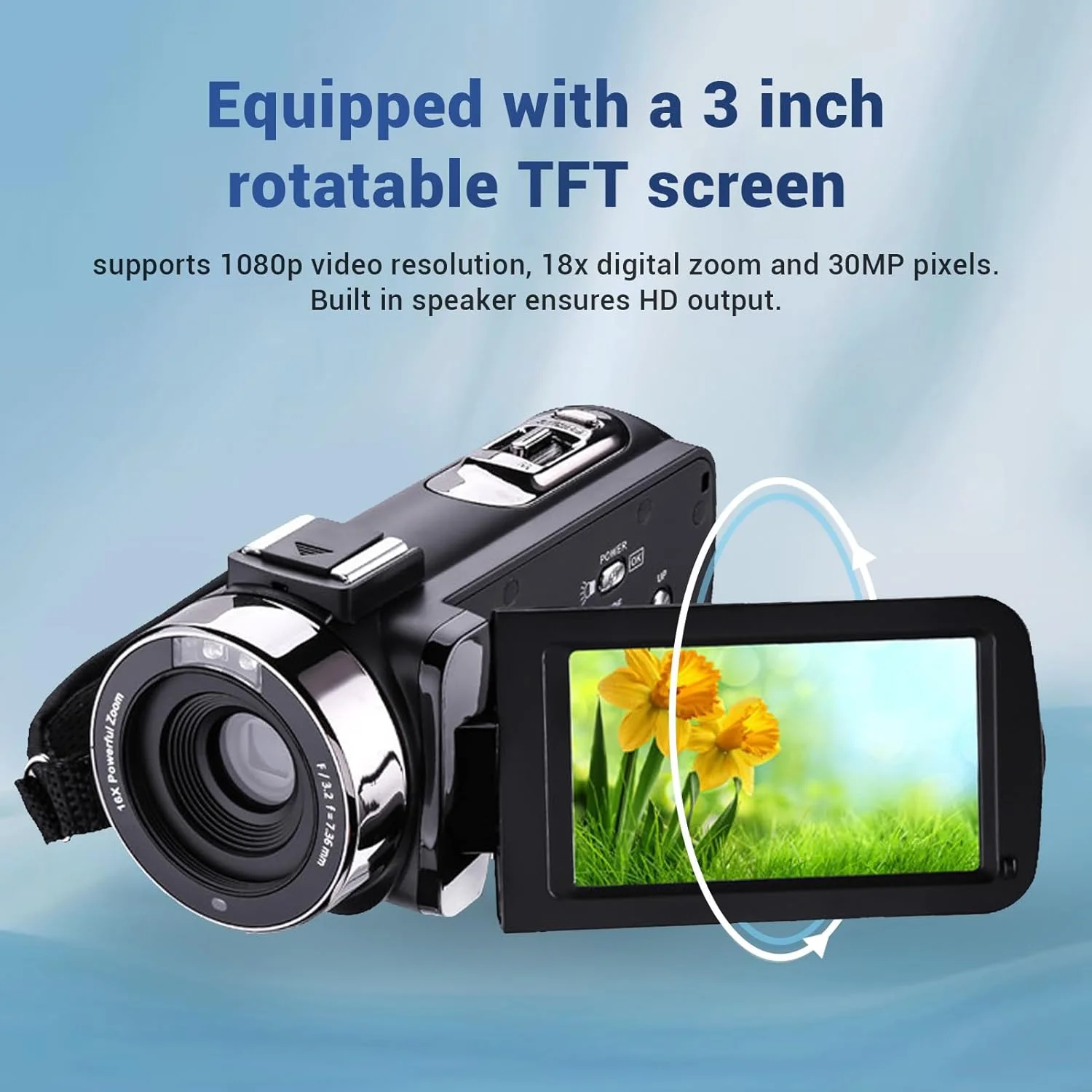 دوربین فیلمبرداری 1080P 30MP با صفحه نمایش چرخان 3.0 اینچی TFT و زوم دیجیتال 18X، دوربین فیلمبرداری دیجیتال DV با نور پرکننده USB برای مسافرت و عروسی