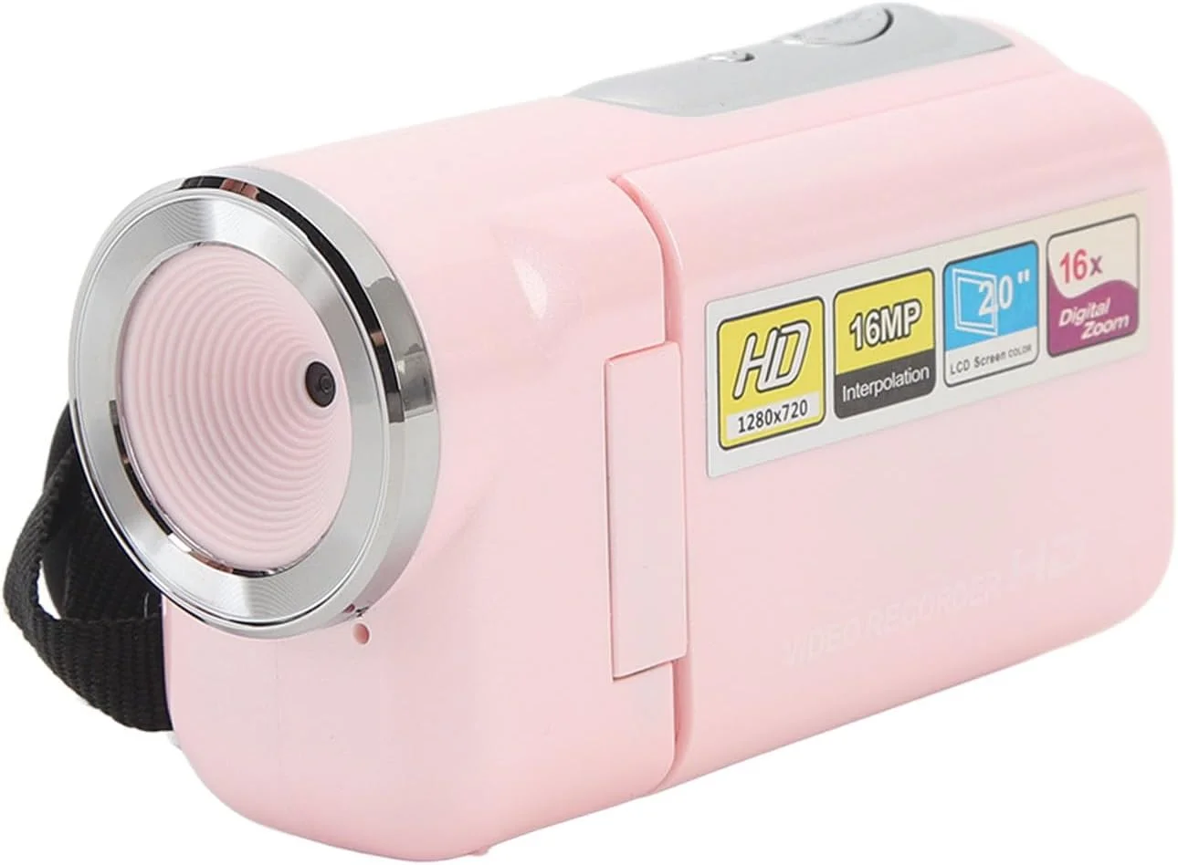 دوربین فیلمبرداری کودکانه، دوربین فیلمبرداری 16 مگاپیکسل 1080P HD 16X با صفحه نمایش رنگی 2.0 اینچی TFT، ضبط کننده ویدئویی دیجیتال برای ولاگ (صورتی)
