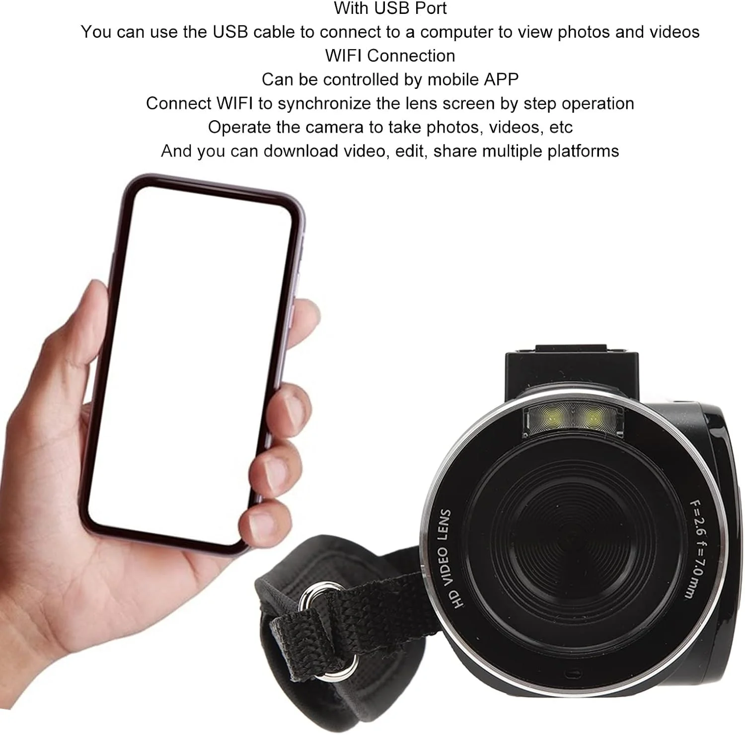 دوربین فیلمبرداری 4K با WiFi، زوم دیجیتال 48 مگاپیکسل، صفحه نمایش لمسی 3.0 اینچی و کنترل از راه دور