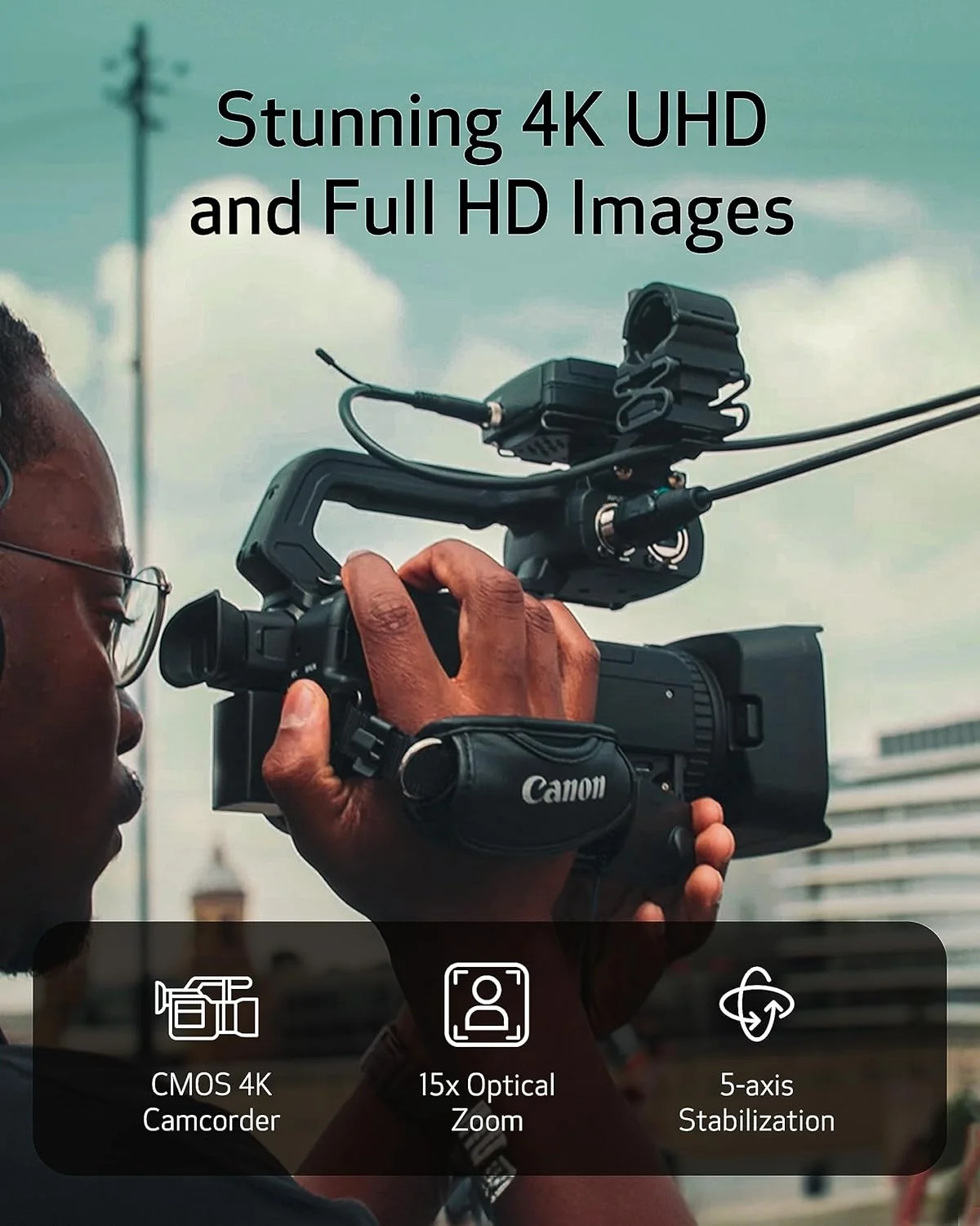 دوربین فیلمبرداری حرفه ای کانن XA70 با حسگر CMOS 1 اینچی 4K UHD، فوکوس خودکار CMOS دو پیکسلی، زوم اپتیکال 15 برابر، زوم دیجیتال 600 برابر، تثبیت کننده تصویر، HDMI، پخش زنده USB، ثبت زمان روی صفحه، ورودی های XLR دوربین فیلمبرداری حرفه ای کانن XA70 با حسگر CMOS 1 اینچی 4K UHD، فوکوس خودکار CMOS دو پیکسلی، زوم اپتیکال 15 برابر، زوم دیجیتال 600 برابر، تثبیت کننده تصویر، HDMI، پخش زنده USB، ثبت زمان روی صفحه، ورودی های XLR