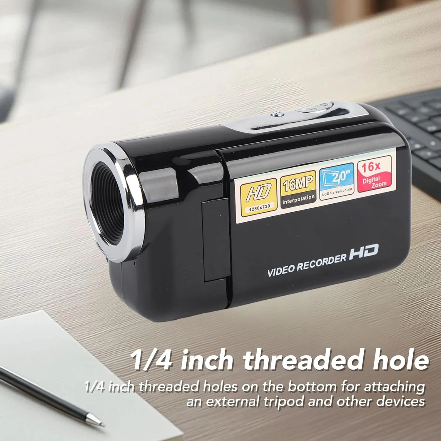 دوربین فیلمبرداری برای فیلمبرداری، دوربین فیلمبرداری 1080P 16MP با صفحه نمایش رنگی 2 اینچی، زوم 16 برابر، ضبط کننده ویدیویی ضد لرزش برای ثبت سفر، محوطه دانشگاه و رشد (مشکی) دوربین فیلمبرداری برای فیلمبرداری، دوربین فیلمبرداری 1080P 16MP با صفحه نمایش رنگی 2 اینچی، زوم 16 برابر، ضبط کننده ویدیویی ضد لرزش برای ثبت سفر، محوطه دانشگاه و رشد (مشکی)