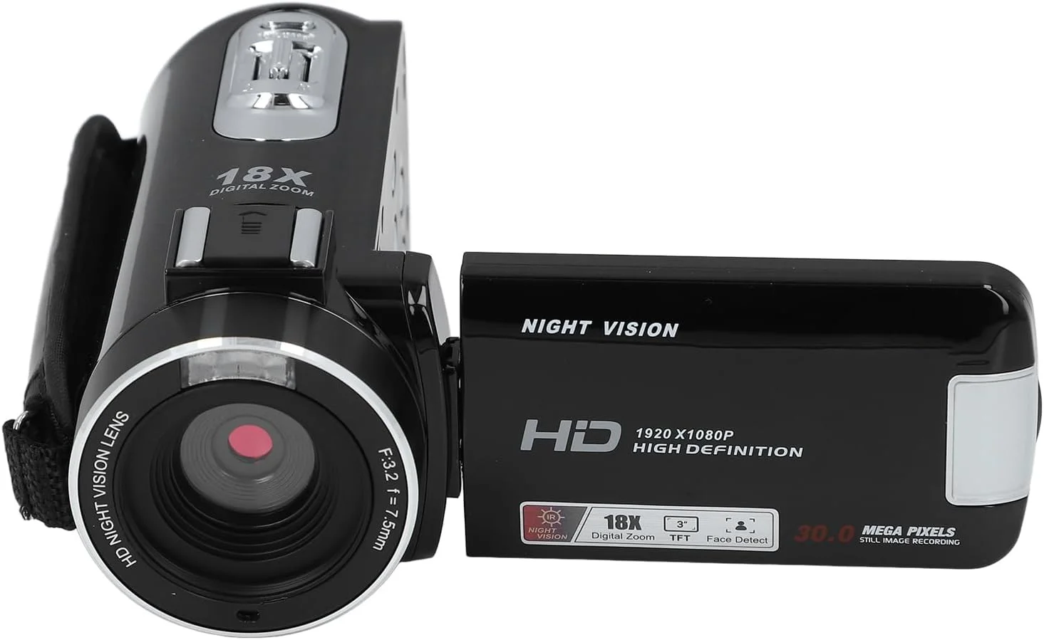 دوربین فیلمبرداری 1080P، دوربین دیجیتال 30 مگاپیکسلی با زوم دیجیتال 18X و LCD 3.0 اینچی، دید در شب مادون قرمز، تشخیص چهره ضد لرزش برای وبلاگ نویسی، پخش زنده