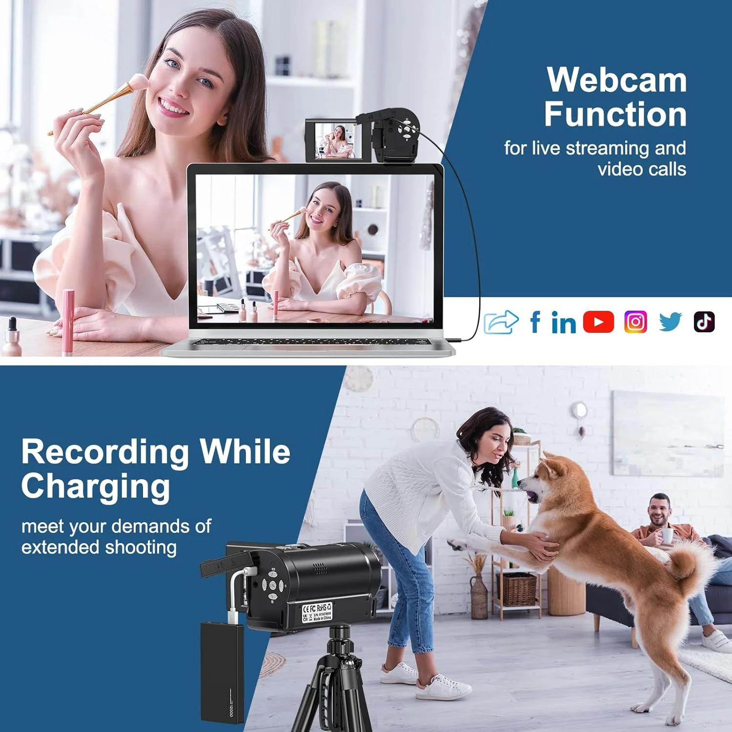 دوربین فیلمبرداری Delmodes 2.7K با زوم دیجیتال 16X، کیفیت 56 مگاپیکسل، دارای نور LED برای تولید محتوا در یوتیوب، صفحه نمایش LCD 2.8 اینچی به همراه کارت حافظه SD 32 گیگابایتی و 2 عدد باتری دوربین فیلمبرداری Delmodes 2.7K با زوم دیجیتال 16X، کیفیت 56 مگاپیکسل، دارای نور LED برای تولید محتوا در یوتیوب، صفحه نمایش LCD 2.8 اینچی به همراه کارت حافظه SD 32 گیگابایتی و 2 عدد باتری