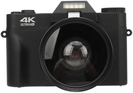 دوربین دیجیتال 4K، دوربین فیلمبرداری دیجیتال 48 مگاپیکسلی با صفحه نمایش چرخان 180 درجه، زوم دیجیتال 16 برابر، لنز واید انگل، باتری، جمع و جور و قابل حمل برای مسافرت