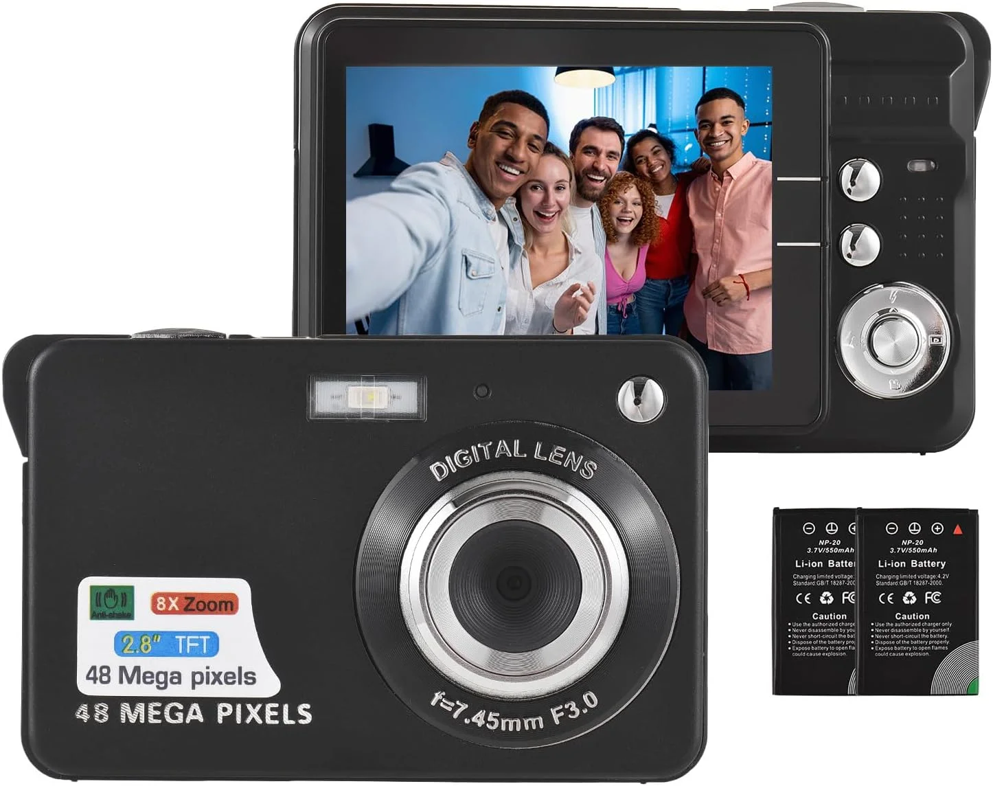 دوربین فیلمبرداری دیجیتال 4K با فوکوس خودکار 48 مگاپیکسل، زوم 16 برابر، تشخیص چهره، ثبت لبخند، فلاش داخلی به همراه 2 عدد باتری، مناسب جشن ها و کودکان