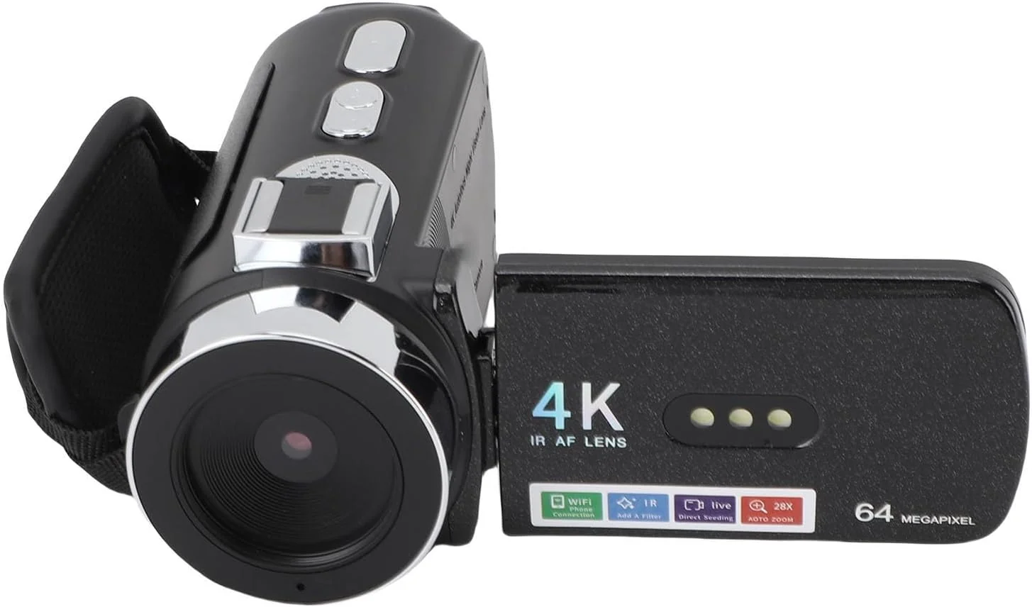 دوربین فیلمبرداری 4K، دوربین دیجیتال 64 مگاپیکسلی با صفحه نمایش چرخان 3 اینچی و WiFi، چراغ های LED، باتری 4800mAh برای پخش زنده و عکاسی در شب
