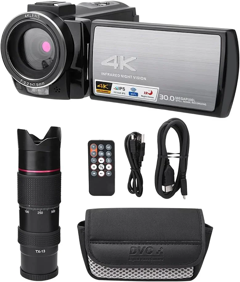 دوربین فیلمبرداری دیجیتال 4K، دوربین ولاگینگ 30 مگاپیکسلی برای یوتیوب، دوربین دیجیتال 16X با صفحه لمسی چرخان 270 درجه 3.0 اینچی، پشتیبانی از WiFi دید در شب IR، تشخیص چهره، کنترل از راه دور IR (بدون باتری)