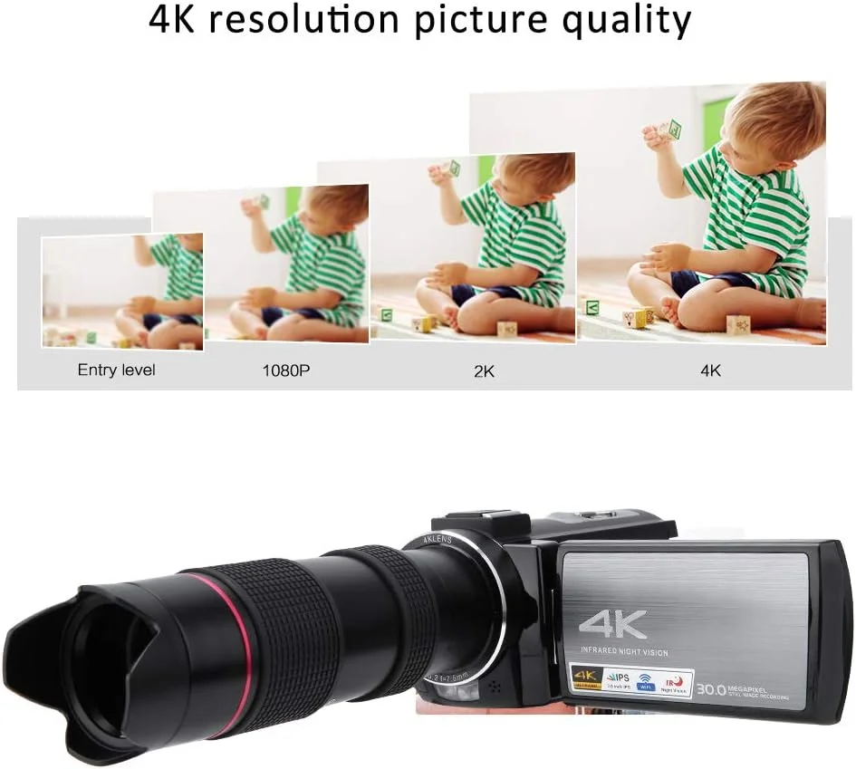 دوربین فیلمبرداری دیجیتال 4K، دوربین ولاگینگ 30 مگاپیکسلی برای یوتیوب، دوربین دیجیتال 16X با صفحه لمسی چرخان 270 درجه 3.0 اینچی، پشتیبانی از WiFi دید در شب IR، تشخیص چهره، کنترل از راه دور IR (بدون باتری) دوربین فیلمبرداری دیجیتال 4K، دوربین ولاگینگ 30 مگاپیکسلی برای یوتیوب، دوربین دیجیتال 16X با صفحه لمسی چرخان 270 درجه 3.0 اینچی، پشتیبانی از WiFi دید در شب IR، تشخیص چهره، کنترل از راه دور IR (بدون باتری)