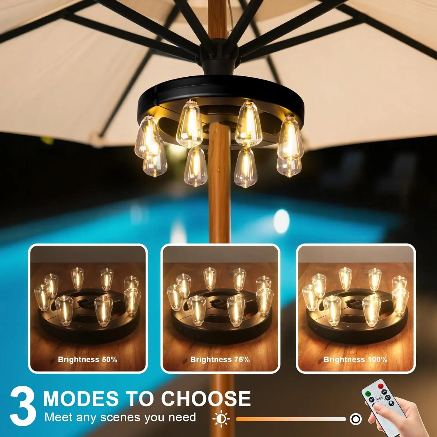 چراغ چتری فضای باز آل فورچون، چراغ چتری شارژی بدون سیم با 8 لامپ سفید گرم و 3 سطح روشنایی، مناسب برای پاسیو، باغ، حیاط خلوت، کمپینگ یا باربیکیو چراغ چتری فضای باز آل فورچون، چراغ چتری شارژی بدون سیم با 8 لامپ سفید گرم و 3 سطح روشنایی، مناسب برای پاسیو، باغ، حیاط خلوت، کمپینگ یا باربیکیو