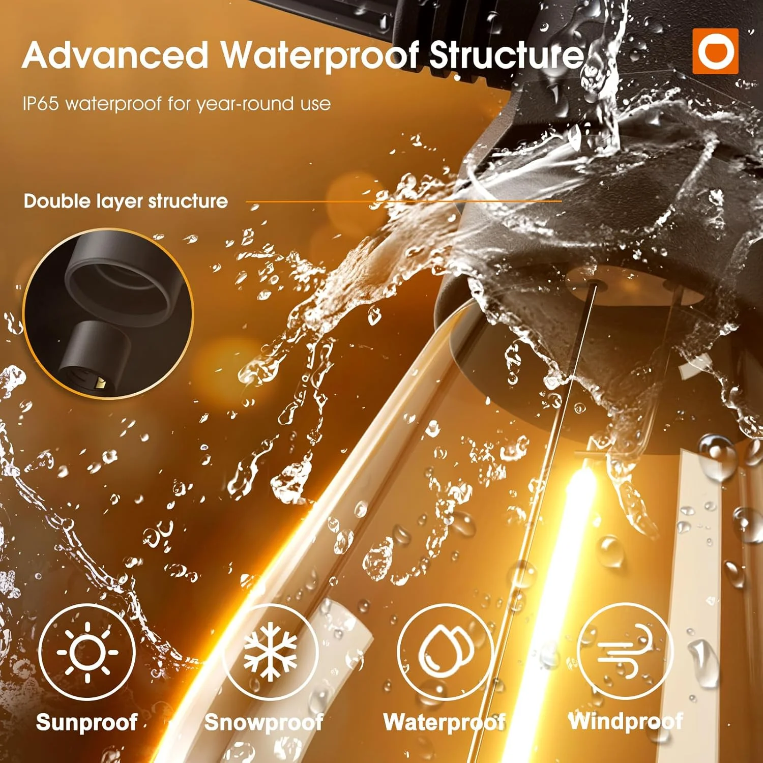 ریسه چراغ ال ای دی 30 متری فضای باز Addlon با لامپ های ادیسونی نشکن و لوازم آویز، مقاوم و ضد آب، دارای گواهینامه UL، مناسب برای تزئین باغ و پاسیو، 2700K