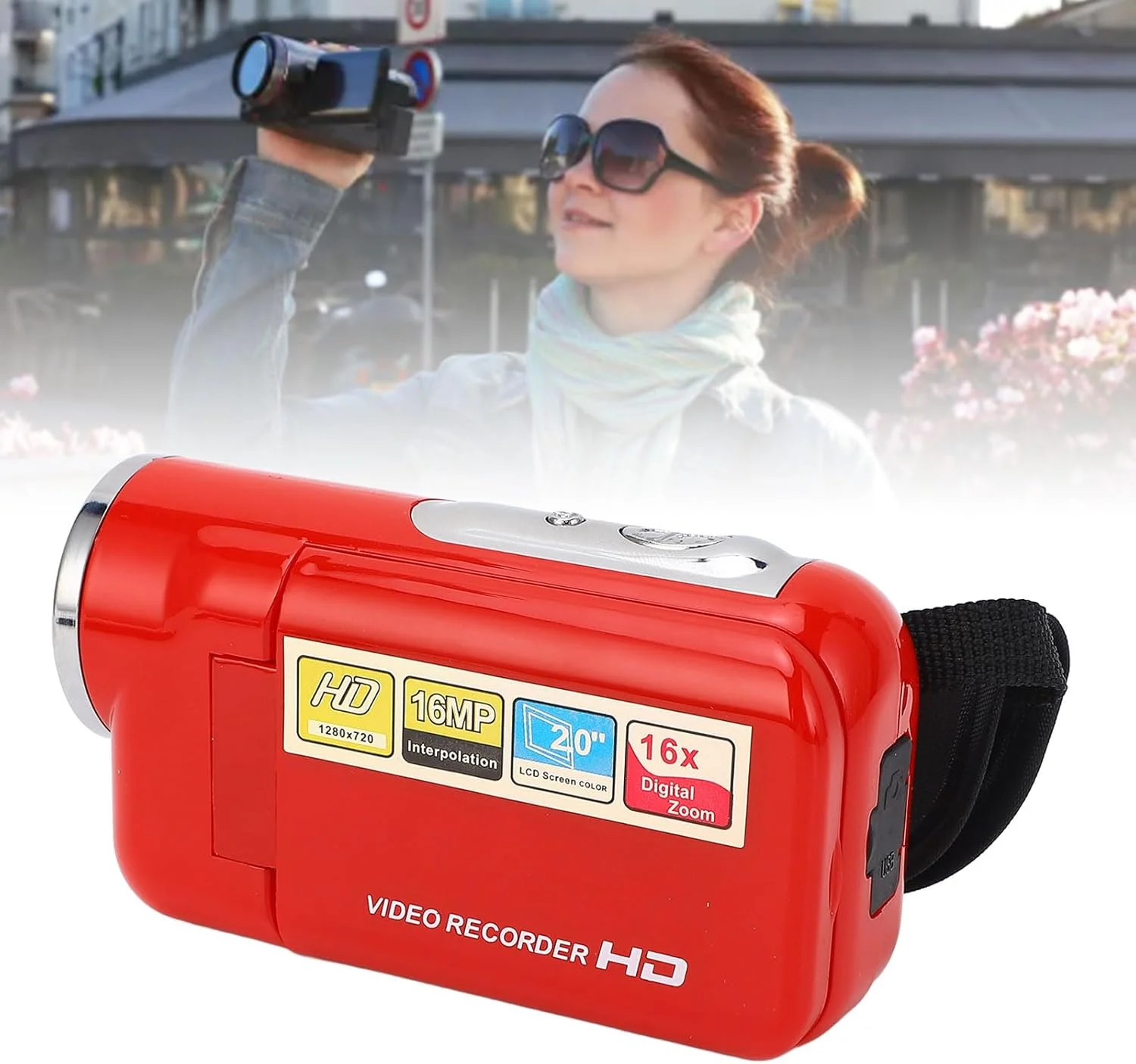 دوربین فیلمبرداری دیجیتال، دوربین فیلمبرداری 16 مگاپیکسلی 1080P HD با زوم دیجیتال 16 برابر و صفحه نمایش چرخان 2 اینچی برای مسافرت، دوربین فیلمبرداری (قرمز) دوربین فیلمبرداری دیجیتال، دوربین فیلمبرداری 16 مگاپیکسلی 1080P HD با زوم دیجیتال 16 برابر و صفحه نمایش چرخان 2 اینچی برای مسافرت، دوربین فیلمبرداری (قرمز)