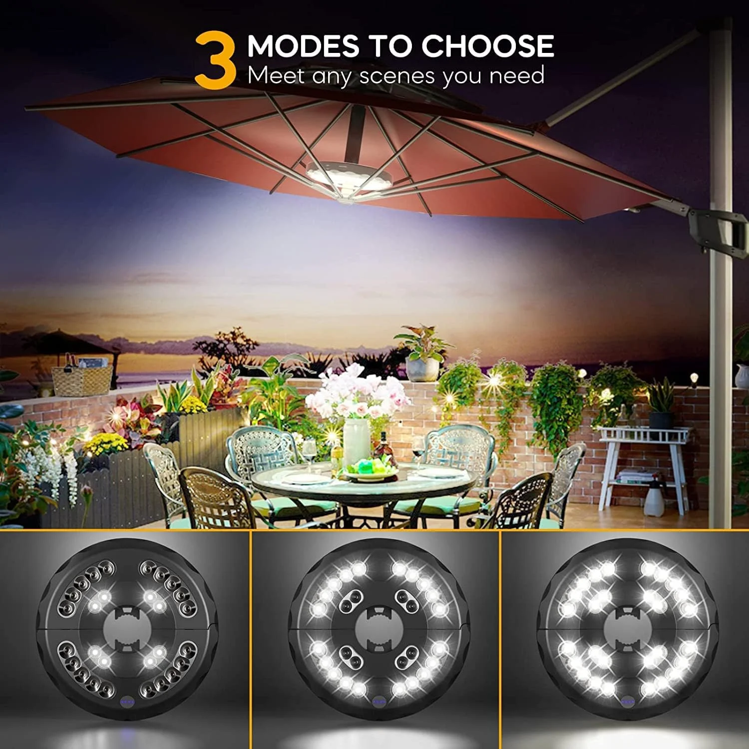 چراغ چتر پاسیو جدید Chulovs، چراغ های پاسیو شارژی فضای باز با 3 حالت نورپردازی، 28 LED چراغ های میله چتر بدون سیم با باتری برای چترهای پاسیو، چادرهای کمپینگ (نورهای خنک)