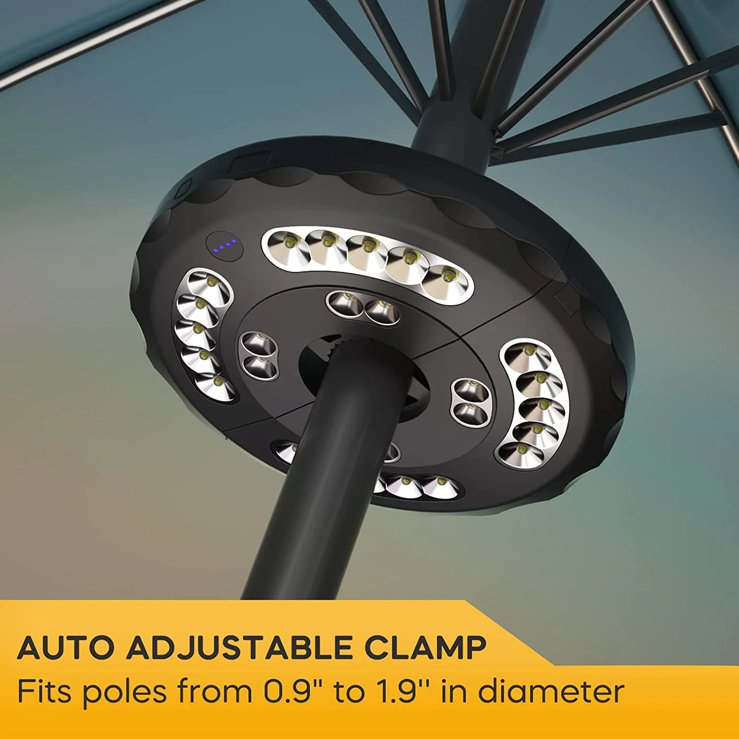 چراغ چتر پاسیو جدید Chulovs، چراغ های پاسیو شارژی فضای باز با 3 حالت نورپردازی، 28 LED چراغ های میله چتر بدون سیم با باتری برای چترهای پاسیو، چادرهای کمپینگ (نورهای خنک)