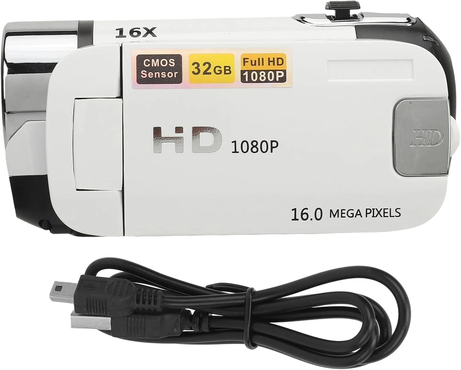 دوربین دیجیتال D90 با کیفیت 1080P، صفحه نمایش چرخان 2.4 اینچی، فیلمبرداری 16 مگاپیکسلی، زوم 16 برابر، ضبط ویدئو HD با نور پرکننده (سفید)