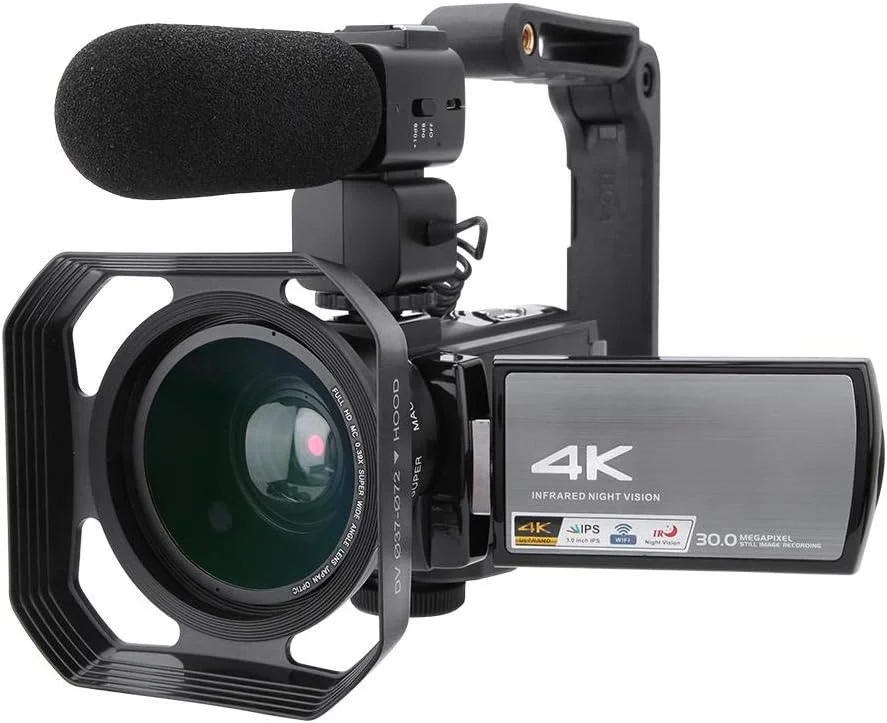 دوربین فیلمبرداری 4K 48MP، دوربین دیجیتال با میکروفون، دوربین فیلمبرداری WIFI برای عکاسی، زوم دیجیتال 16X، صفحه نمایش لمسی چرخان 270 درجه 3.0 اینچی، دید در شب IR، پشتیبانی از کنترل از راه دور (بدون باتری)