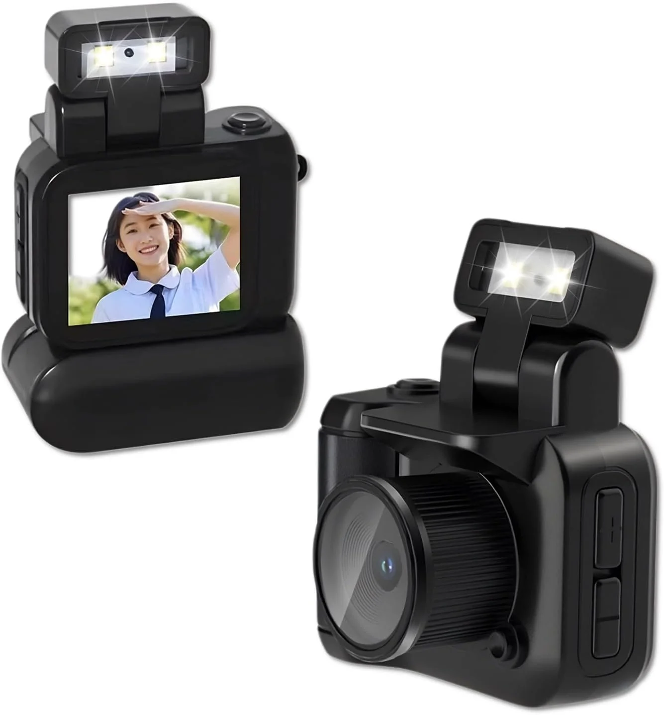 دوربین فیلمبرداری UHD 4K دییینی، کوچک، صفحه لمسی 2 اینچی، پشتیبانی از کارت SD 512 گیگابایتی، دوربین فیلمبرداری Nini Vlog با نور ویدیو، لنز زاویه باز (مشکی)