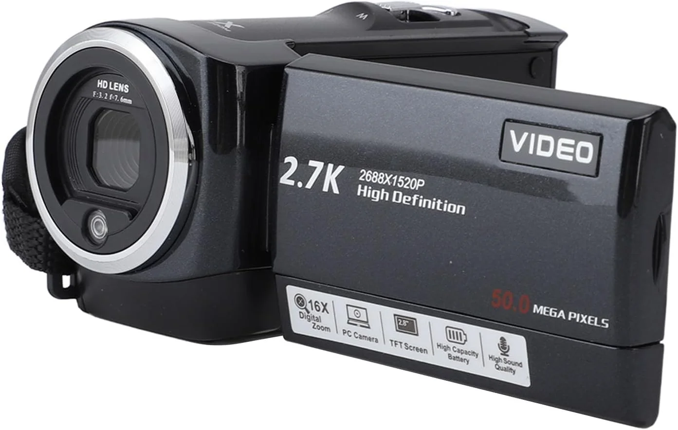 دوربین فیلمبرداری Dpofirs، زوم دیجیتال 16X، 50 مگاپیکسل، 2.7K، دوربین ولاگ، صفحه نمایش 2.8 اینچی با چرخش 270 درجه، دوربین فیلمبرداری دیجیتال، مناسب برای سفر در فضای باز