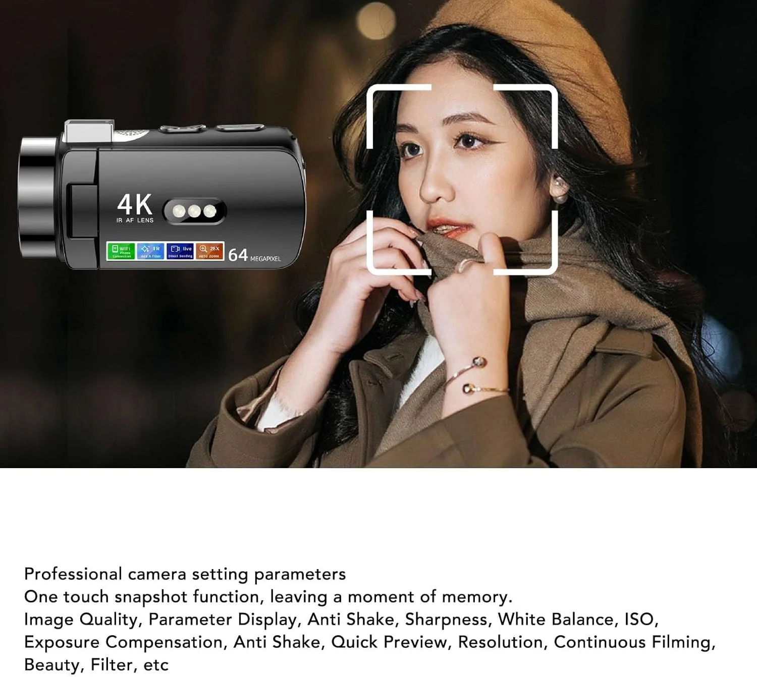 دوربین فیلمبرداری POENVFPO با هود لنز، نور پرکننده و براکت، صفحه نمایش چرخان 4K 64MP با زوم 28x برای رویدادهای ورزشی، مسافرت و عروسی دوربین فیلمبرداری POENVFPO با هود لنز، نور پرکننده و براکت، صفحه نمایش چرخان 4K 64MP با زوم 28x برای رویدادهای ورزشی، مسافرت و عروسی