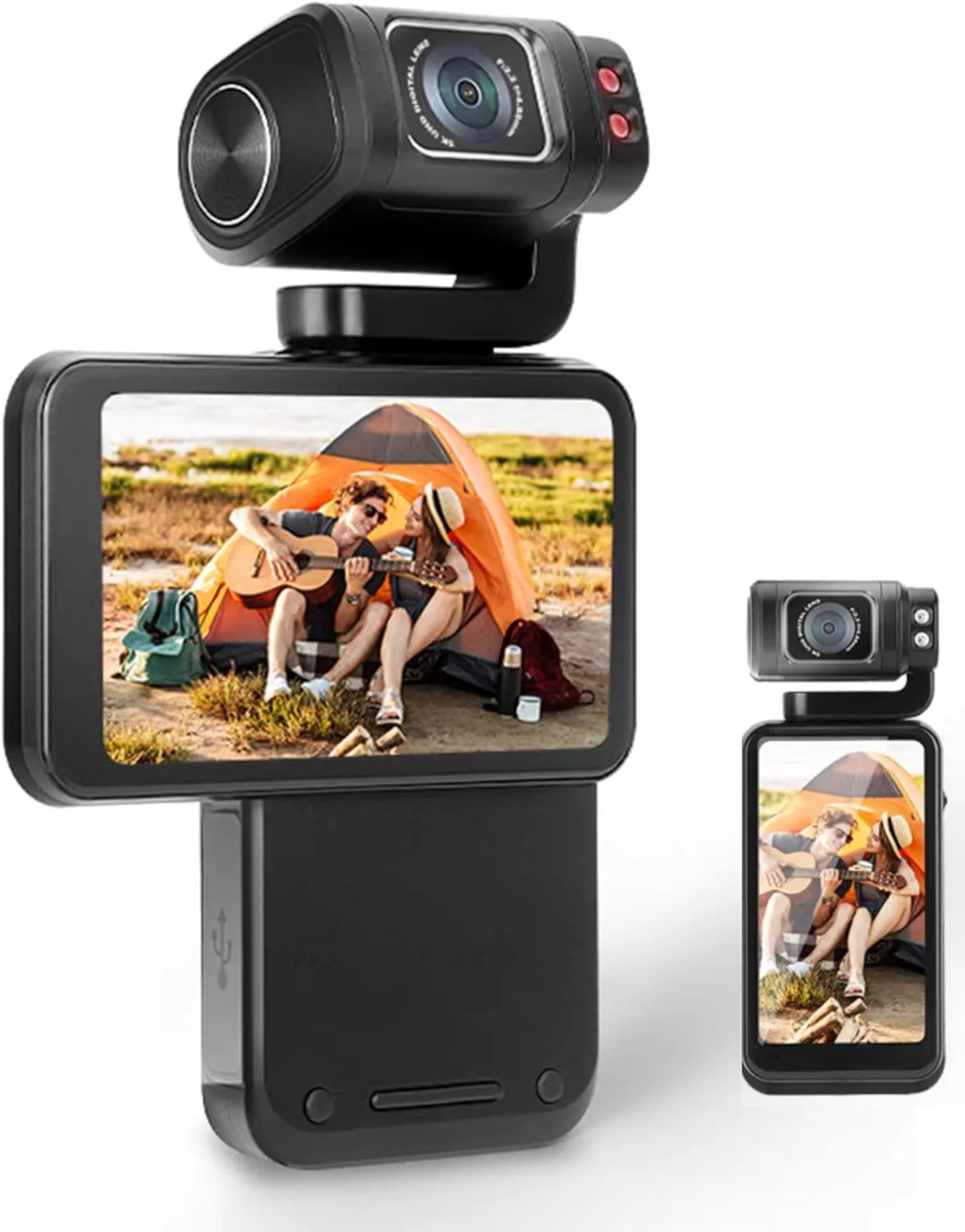 دوربین فیلمبرداری Dpofirs 5K 30fps Ultra HD با حسگر CMOS 1/2.5 اینچی، دوربین ولاگ با صفحه لمسی 3.5 اینچی، دوربین فیلمبرداری با باتری 3250 میلی آمپر ساعتی، اتصال WiFi، زوم دیجیتال 10 برابر