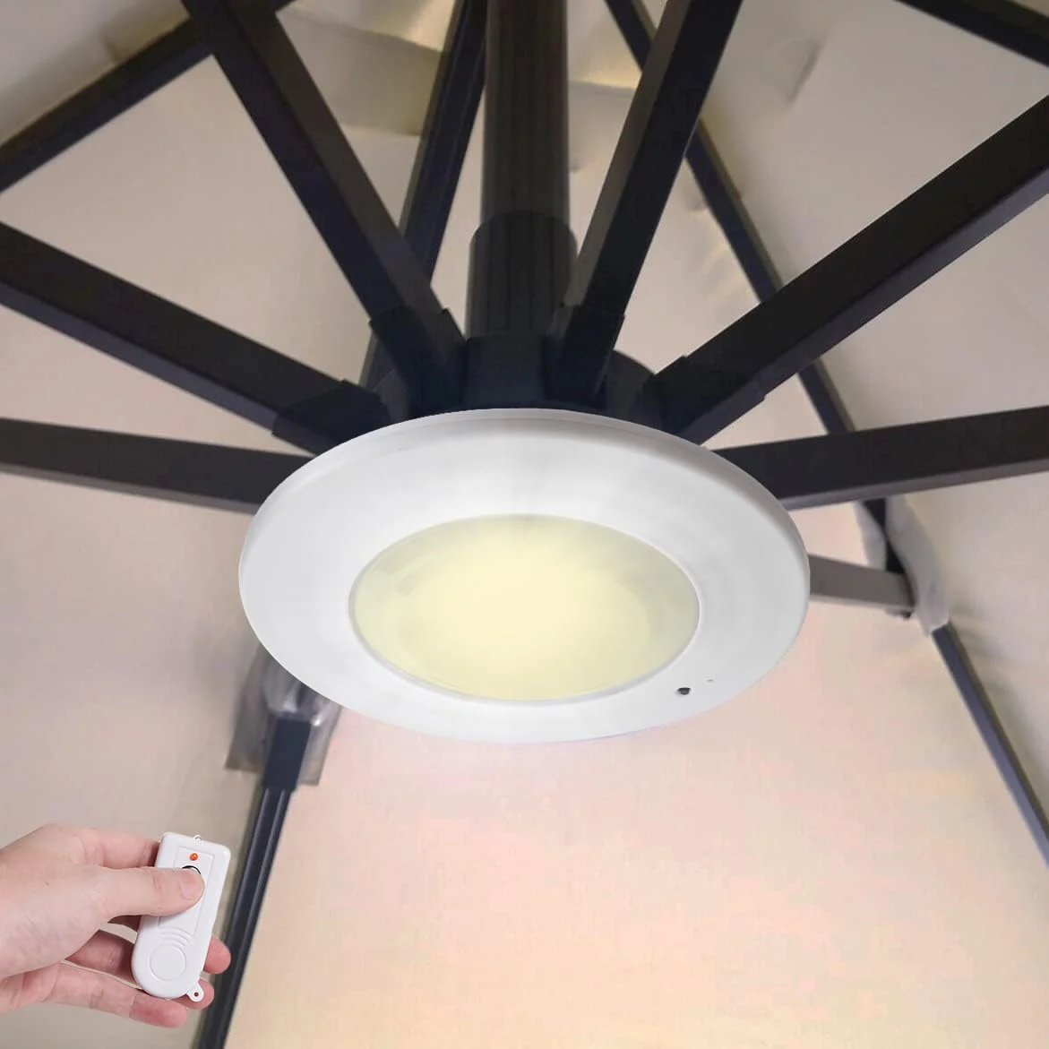 چراغ چتری Happetite با کنترل از راه دور، چراغ چتر کنسولی شارژی با نور سفید گرم و 3 حالت روشنایی، برای چتر پاسیو آفست در فضای باز و باغ (سفید) چراغ چتری Happetite با کنترل از راه دور، چراغ چتر کنسولی شارژی با نور سفید گرم و 3 حالت روشنایی، برای چتر پاسیو آفست در فضای باز و باغ (سفید)