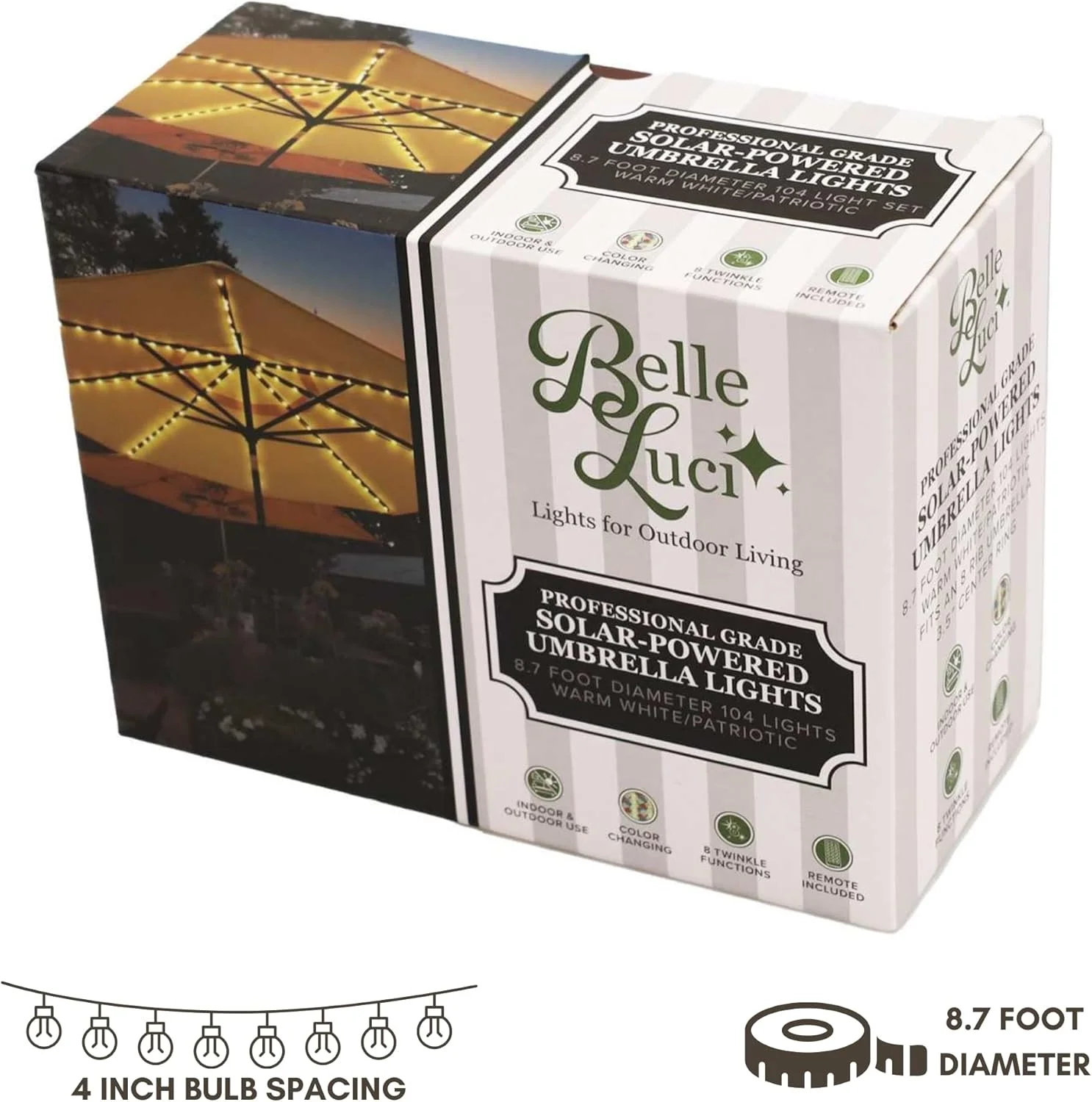 چراغ های چتری خورشیدی Belle Luci Holiday Bright Lights، 8 حالت، تغییر رنگ چراغ های چتری خورشیدی Belle Luci Holiday Bright Lights، 8 حالت، تغییر رنگ
