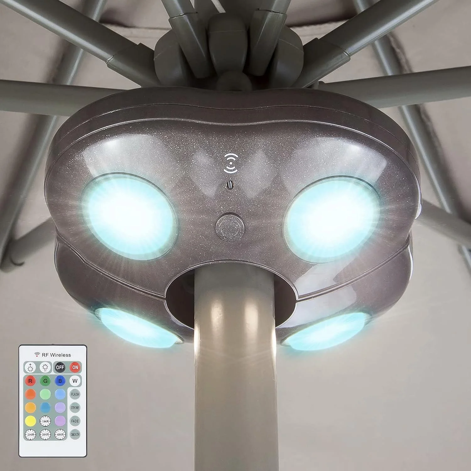 چراغ چتری پاسیو HONWELL، چراغ میله چتری فضای باز با 12 رنگ، کنترل از راه دور، 4 حالت روشنایی بی سیم، 20 چراغ LED با 250 لومن، چراغ کمپینگ برای چادر، ساحل - قهوه ای