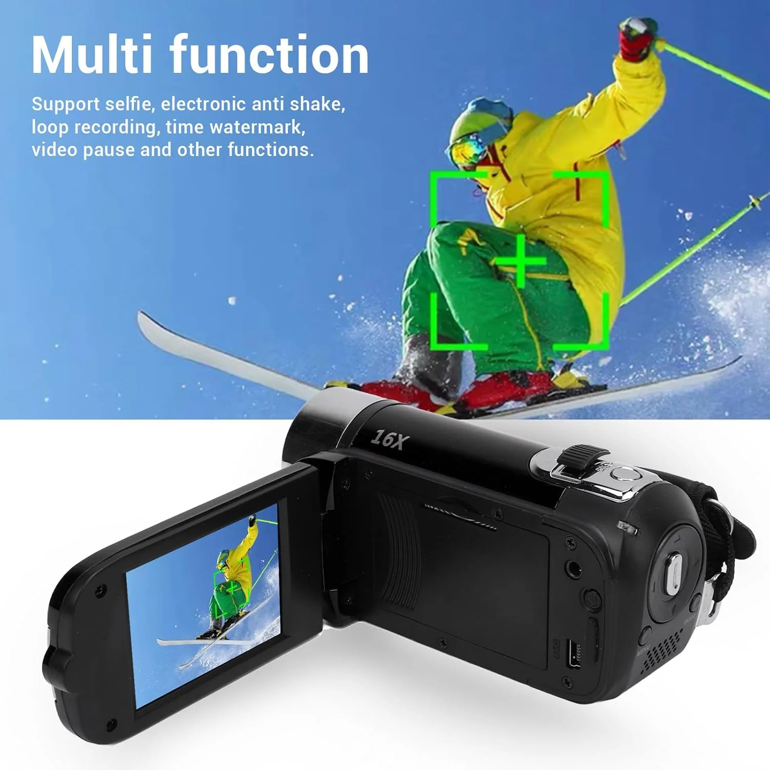 دوربین فیلمبرداری الپریکو با زوم دیجیتال 16 برابر، صفحه نمایش رنگی 2.4 اینچی، دوربین ضد لرزش برای یوتیوب، دوربین فیلمبرداری با قابلیت ضبط حلقه ای برای ثبت خاطرات سفر و رشد