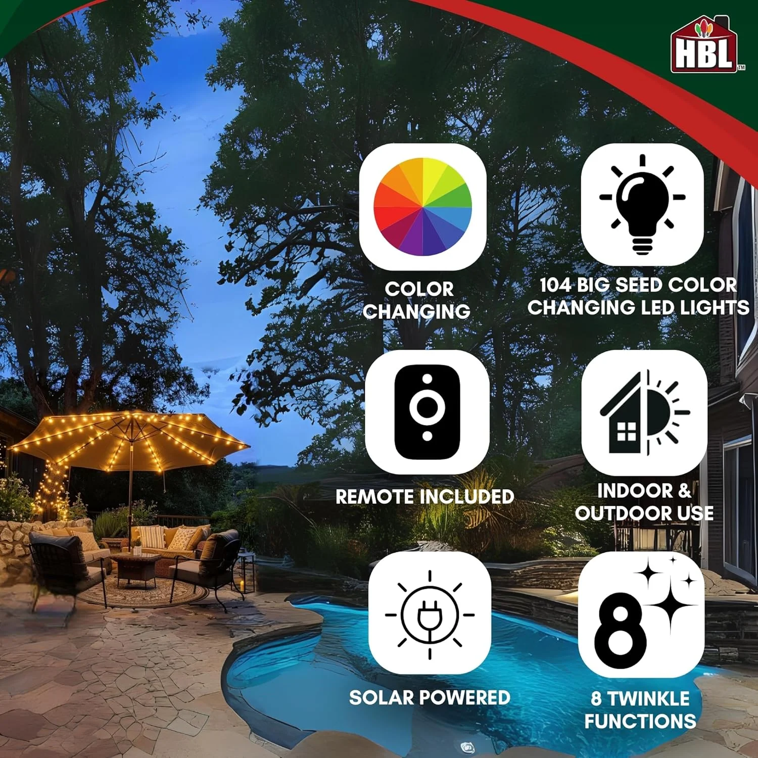 چراغ های چتری خورشیدی Belle Luci Holiday Bright Lights، 8 حالت، تغییر رنگ چراغ های چتری خورشیدی Belle Luci Holiday Bright Lights، 8 حالت، تغییر رنگ