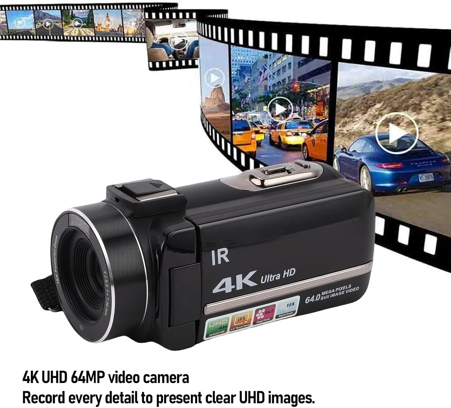 دوربین فیلمبرداری 4K Elprico 64MP برای تولید محتوای ویدیویی یوتیوب با زوم دیجیتال 18X، میکروفون استریو خارجی، ریموت کنترل، هود لنز، لرزشگیر دستی و کارت حافظه 32 گیگابایتی