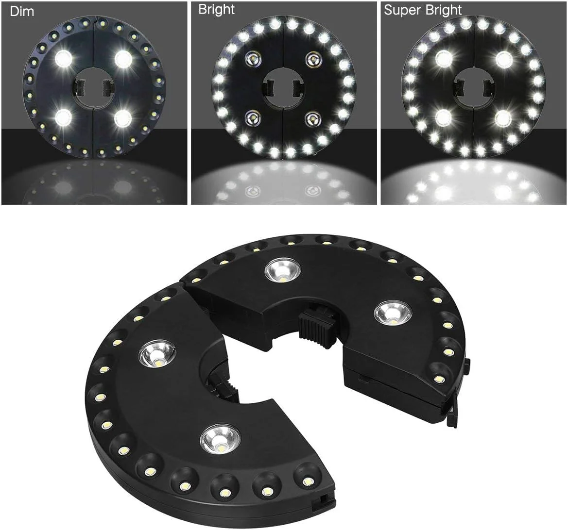 چراغ چتری پاسیو با 3 حالت روشنایی، 28 چراغ ال ای دی بدون سیم - کارکرد با 4 عدد باتری قلمی، چراغ میله چتر برای چترهای پاسیو، چادرهای مسافرتی یا استفاده در فضای داخلی (سفید یخی)