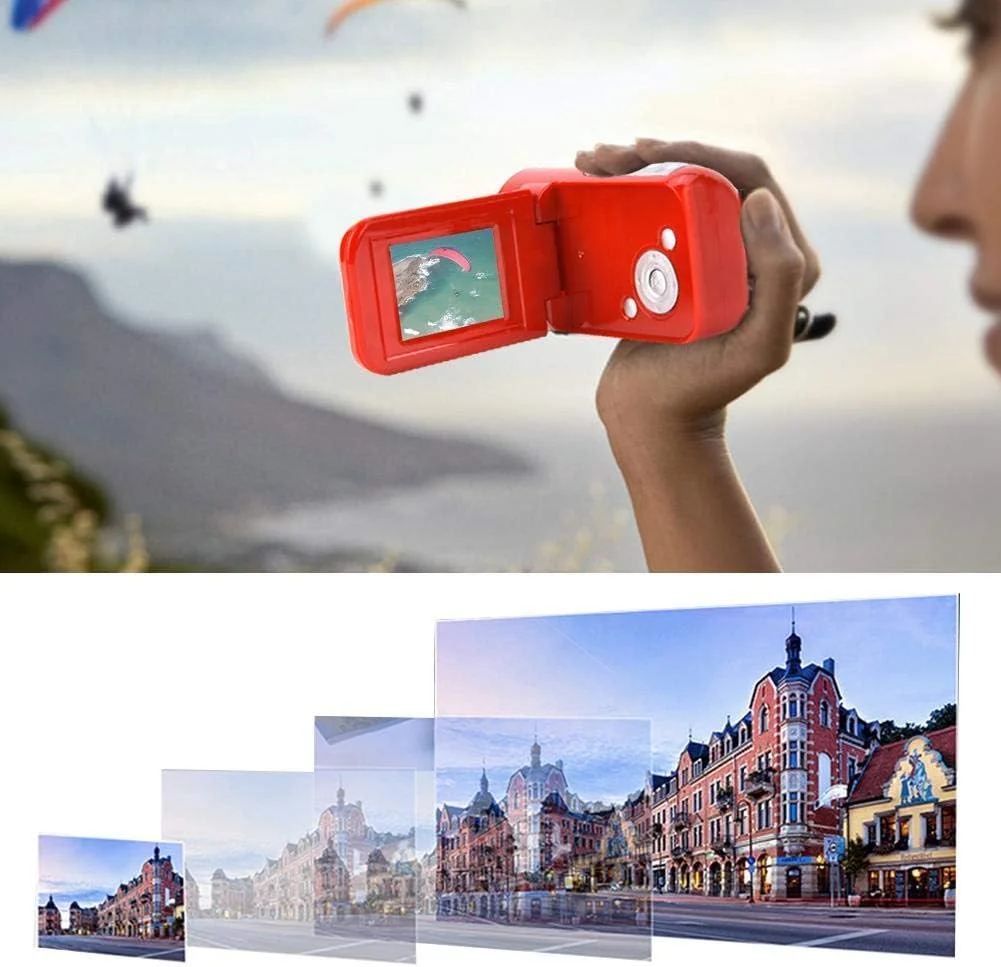 دوربین فیلمبرداری دیجیتال Elprico، دوربین فیلمبرداری 16X DV، دوربین فیلمبرداری قابل حمل با صفحه نمایش TFT LCD، بهترین هدیه برای کودکان و بچه ها (قرمز)