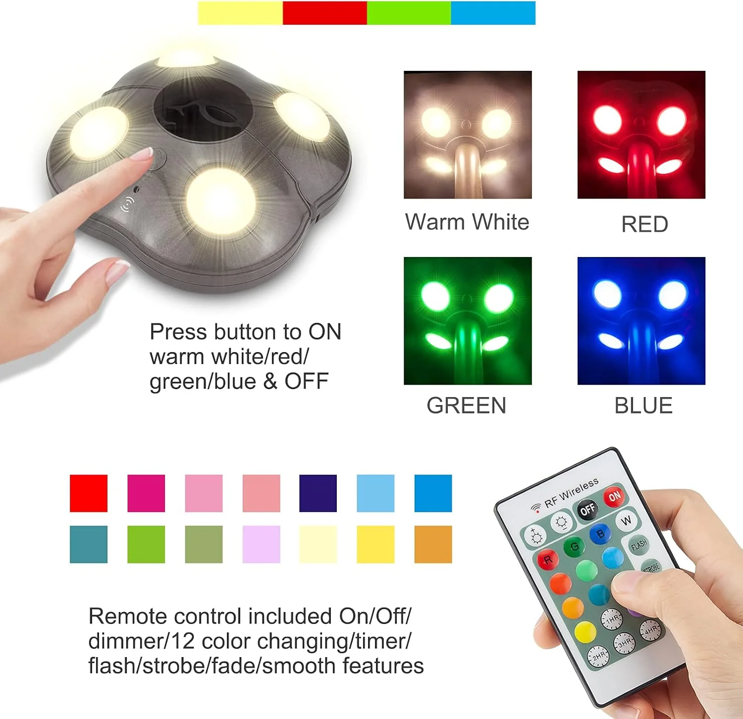 چراغ چتری LED هانول با 20 LED فوق العاده روشن، 12 تغییر رنگ، کنترل از راه دور RF، با باتری کار می کند، ایده آل برای فعالیت های خارج از منزل