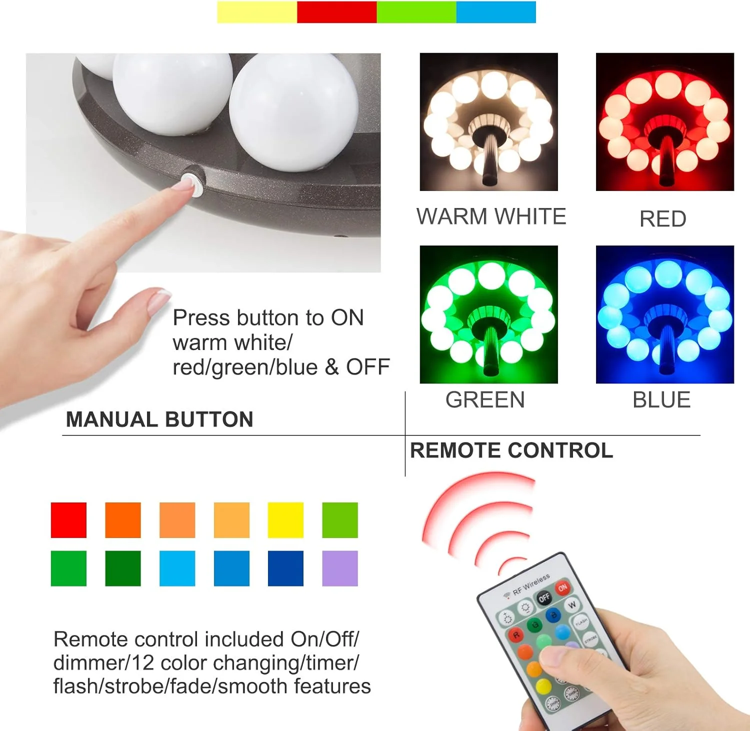 چراغ چتر آفتابی هونول، چراغ چتر با 12 لامپ ال ای دی پلاستیکی، چراغ فضای باز با باتری و تایمر، کنترل از راه دور تغییر رنگ برای چتر، چادرهای کمپینگ چراغ چتر آفتابی هونول، چراغ چتر با 12 لامپ ال ای دی پلاستیکی، چراغ فضای باز با باتری و تایمر، کنترل از راه دور تغییر رنگ برای چتر، چادرهای کمپینگ