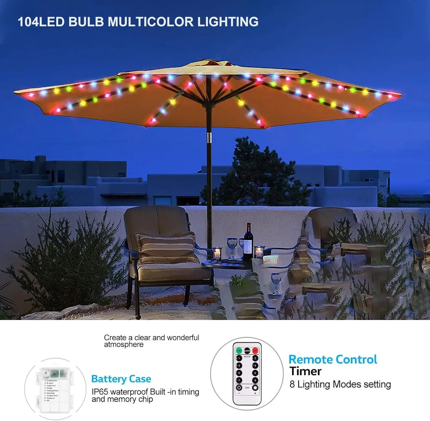 چراغ های چتری KINGCOO، 104 LED چراغ آویز چتر، چراغ تزئینی داخلی و خارجی، نوارهای روشنایی با کنترل از راه دور، تایمر، باتری خور برای چادرهای کمپینگ، باغ (چند رنگ) چراغ های چتری KINGCOO، 104 LED چراغ آویز چتر، چراغ تزئینی داخلی و خارجی، نوارهای روشنایی با کنترل از راه دور، تایمر، باتری خور برای چادرهای کمپینگ، باغ (چند رنگ)