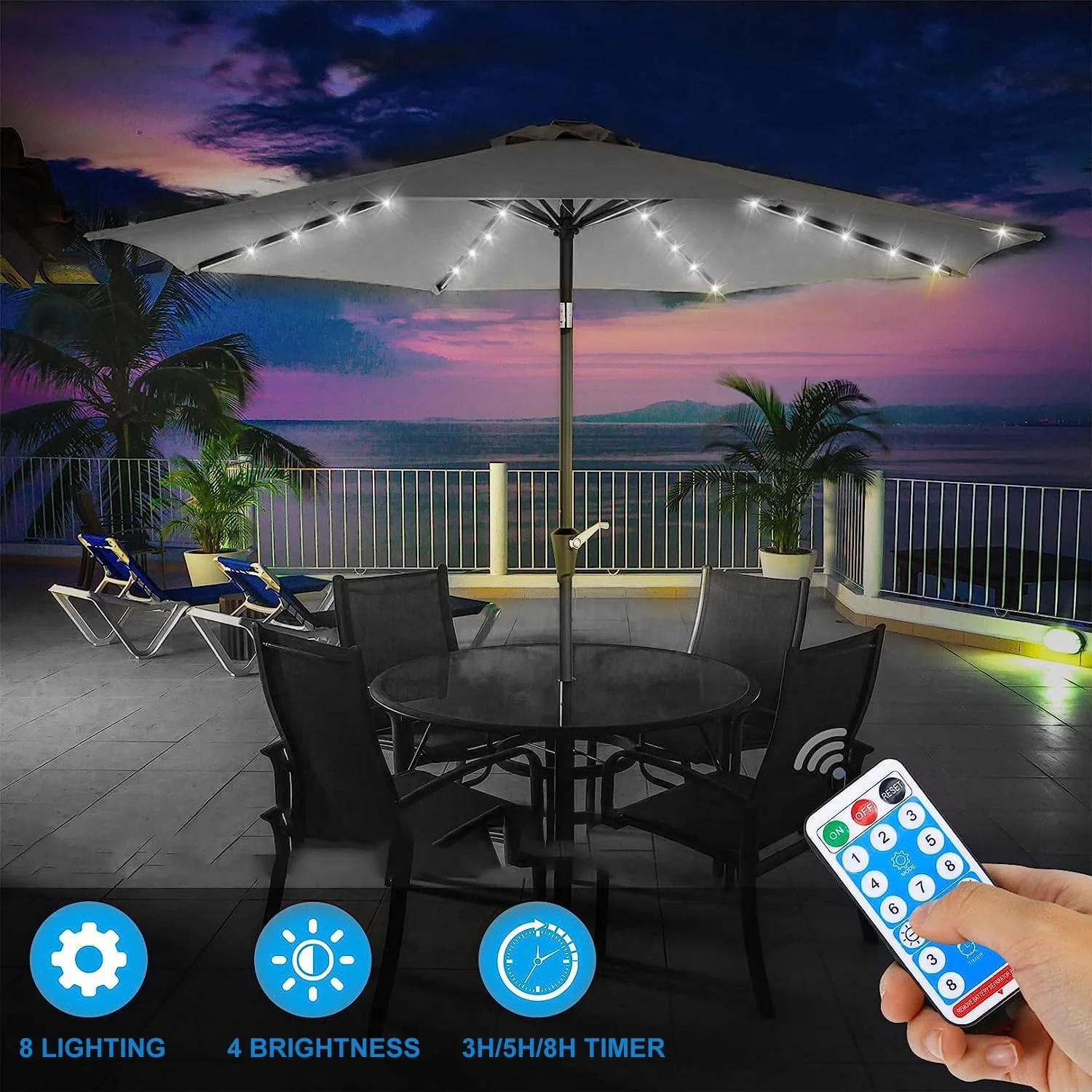 چراغ های ریسه ای چتری پاسیو KINGCOO، چراغ چتری ضد آب 104LED با انرژی خورشیدی، چراغ های میله ای آویز تزئینی چتر آفتابی 8 حالت کنترل از راه دور برای چترهای پاسیو در فضای باز چادرهای کمپینگ (سفید یخی) چراغ های ریسه ای چتری پاسیو KINGCOO، چراغ چتری ضد آب 104LED با انرژی خورشیدی، چراغ های میله ای آویز تزئینی چتر آفتابی 8 حالت کنترل از راه دور برای چترهای پاسیو در فضای باز چادرهای کمپینگ (سفید یخی)