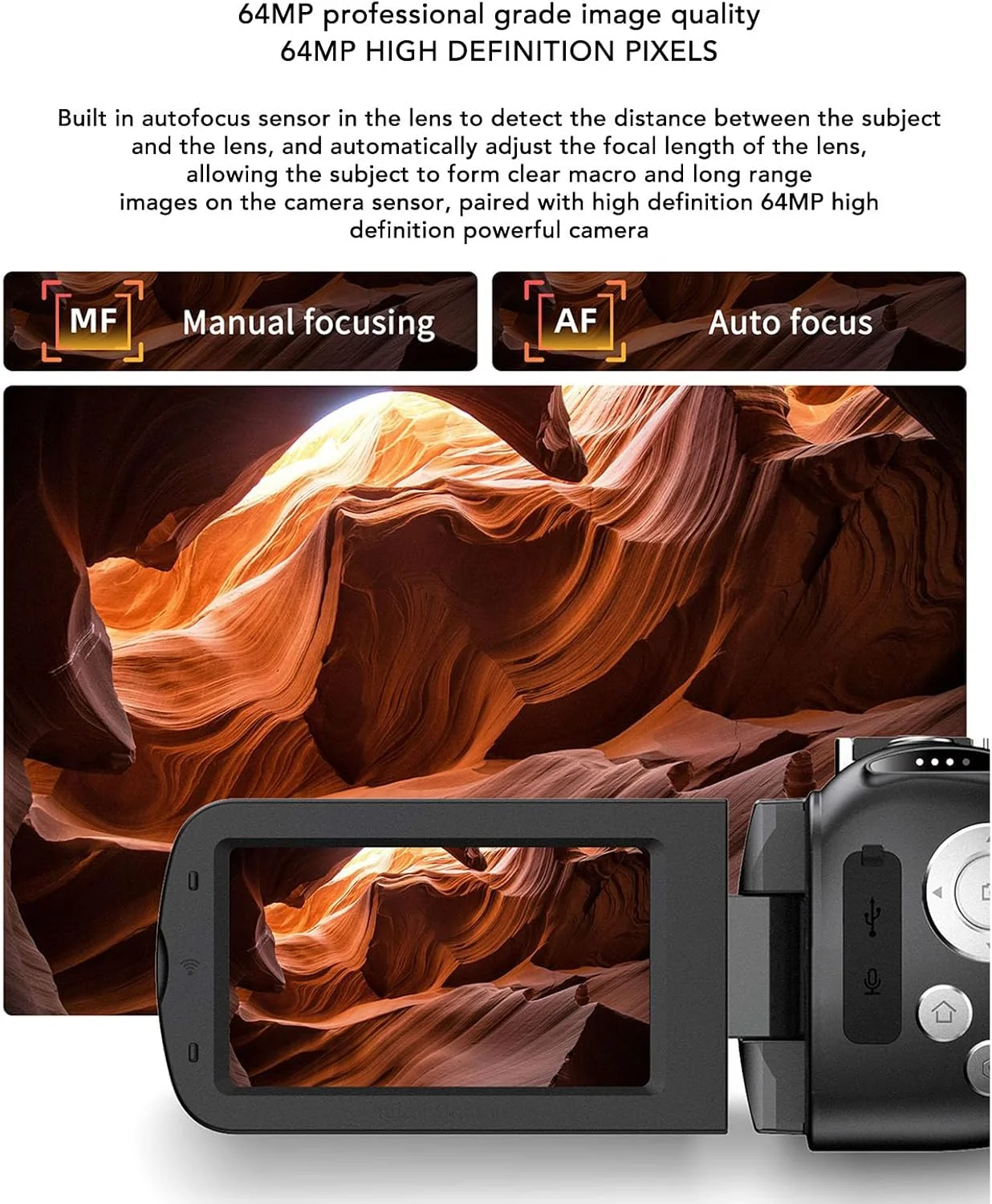 دوربین فیلمبرداری 4K Fockety، دوربین فیلمبرداری دیجیتال 64 مگاپیکسلی با فوکوس خودکار و صفحه نمایش 3 اینچی IPS HD، زوم دیجیتال 28X و نور LED، دوربین ولاگ برای یوتیوب، عکاسی، پشتیبانی از کارت SD 128 گیگابایتی