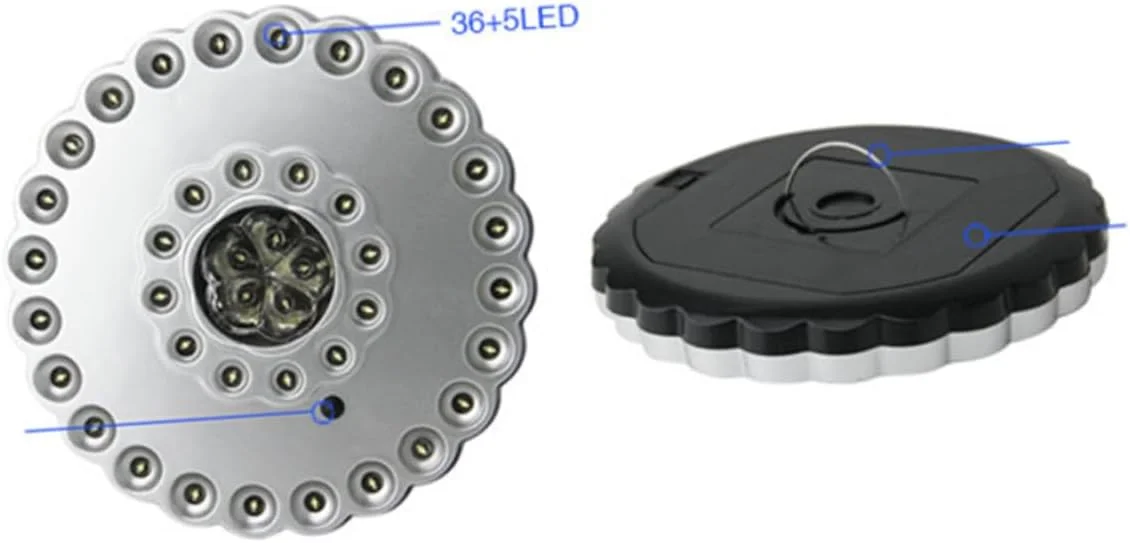 چراغ چتری 41 LED، فانوس کمپینگ، چراغ کمپینگ، چراغ چتر، چراغ چادر، دیسک آتش کمپینگ نقره ای LED