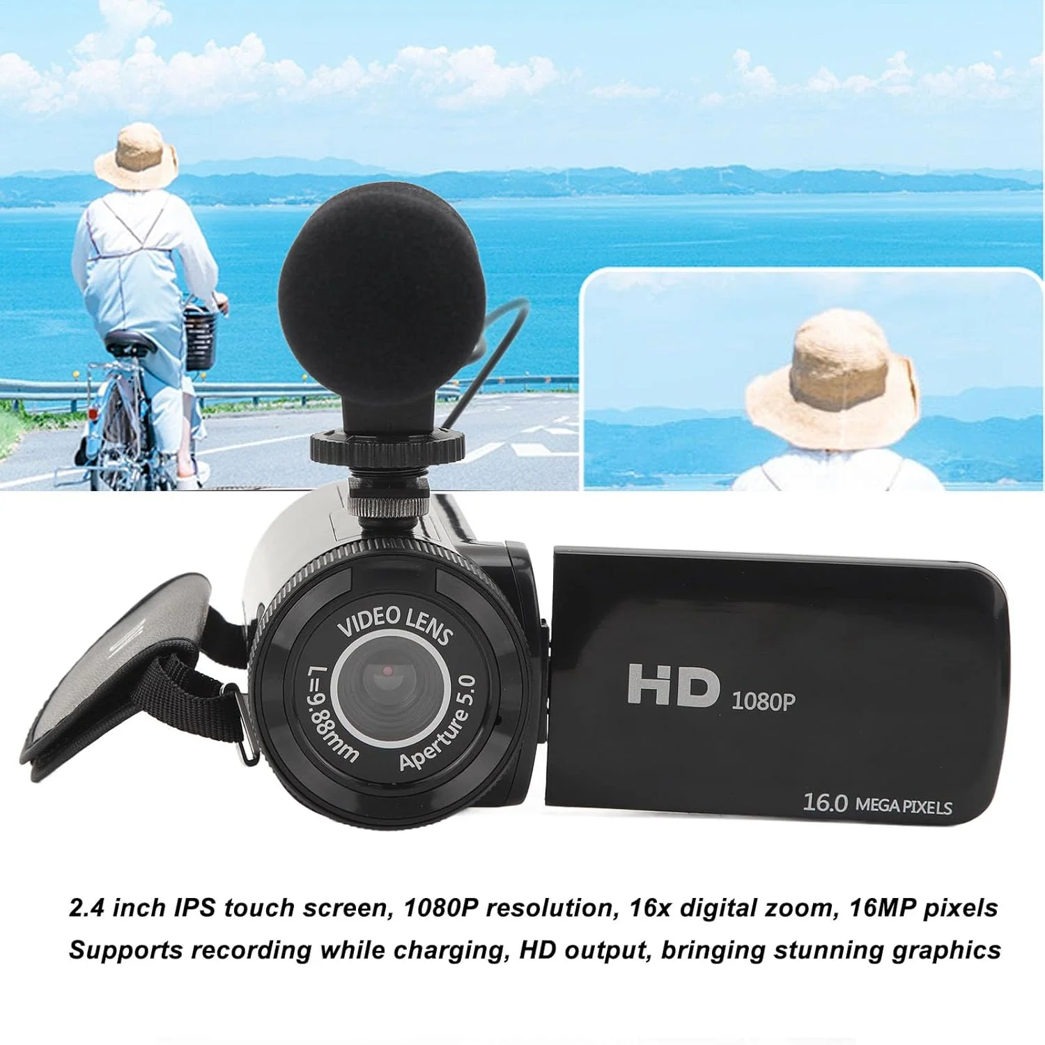 دوربین فیلمبرداری Garsent FHD 1080P 16.0MP با صفحه نمایش 2.4 اینچی چرخش 270 درجه و زوم دیجیتال 16 برابر به همراه میکروفون