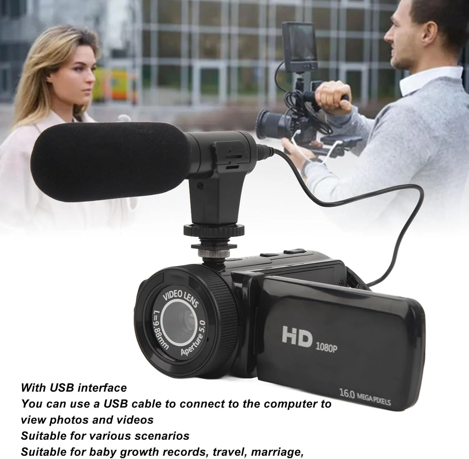 دوربین فیلمبرداری Garsent FHD 1080P 16.0MP با صفحه نمایش 2.4 اینچی چرخش 270 درجه و زوم دیجیتال 16 برابر به همراه میکروفون