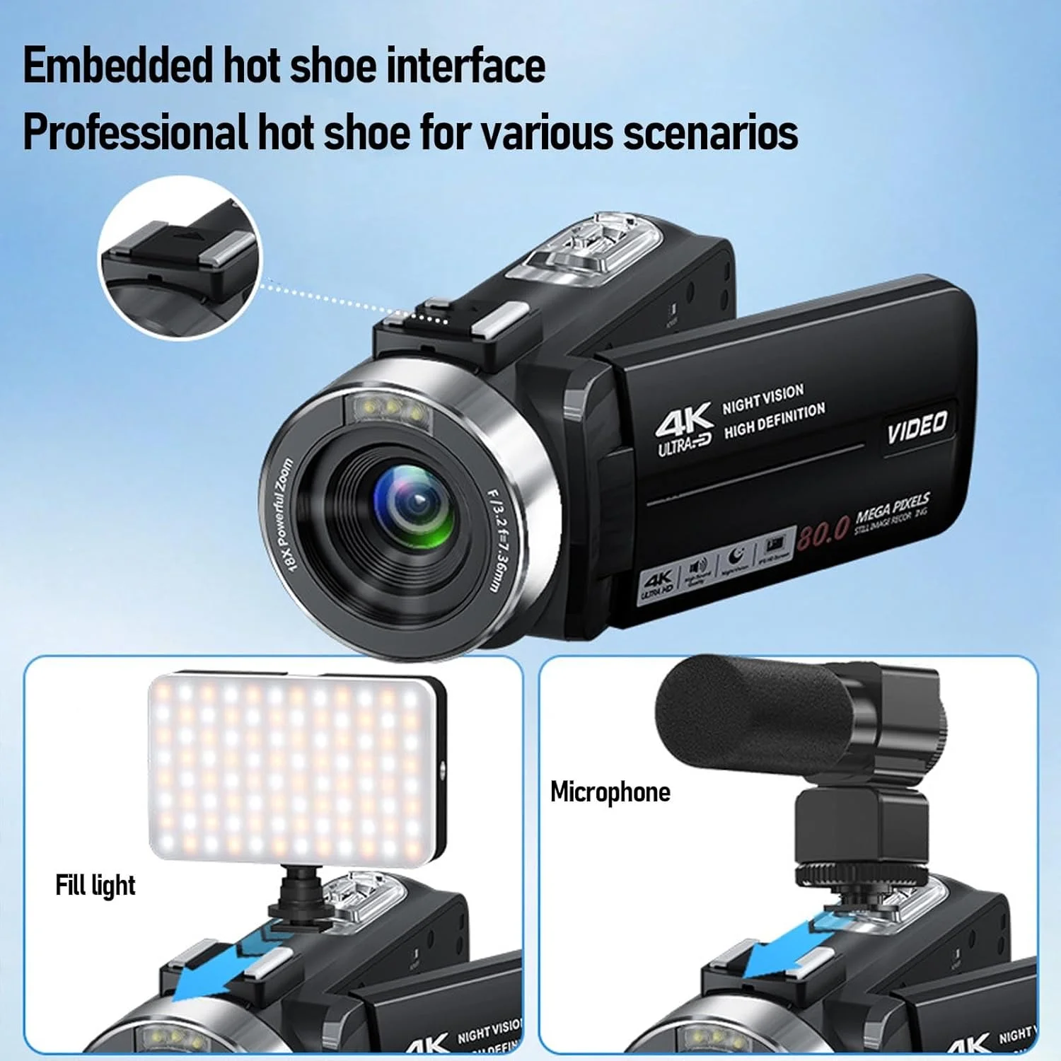 دوربین فیلمبرداری عمومی، ضبط ویدیو 4K با کیفیت 80 مگاپیکسل، صفحه نمایش 3 اینچی HD با چرخش 270 درجه، زوم 18X، دوربین فیلمبرداری دیجیتال قابل حمل با فلاش LED برای مسافرت دوربین فیلمبرداری عمومی، ضبط ویدیو 4K با کیفیت 80 مگاپیکسل، صفحه نمایش 3 اینچی HD با چرخش 270 درجه، زوم 18X، دوربین فیلمبرداری دیجیتال قابل حمل با فلاش LED برای مسافرت