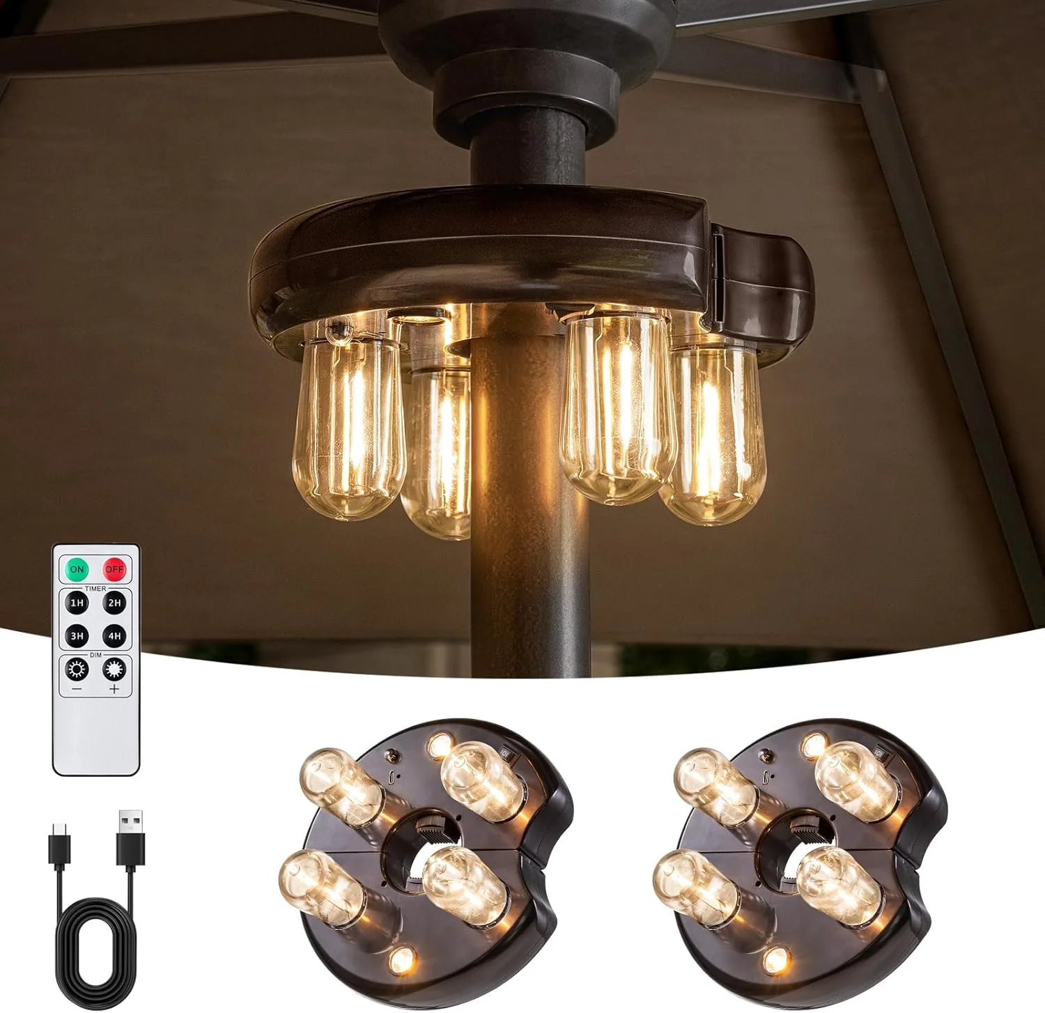 چراغ چتری فضای باز OPOIRA مدل دونات با کنترل از راه دور، چراغ میله ای قابل شارژ و با باتری برای چتر، چراغ های بی سیم زیر چتر با قابلیت تنظیم روشنایی و تایمر