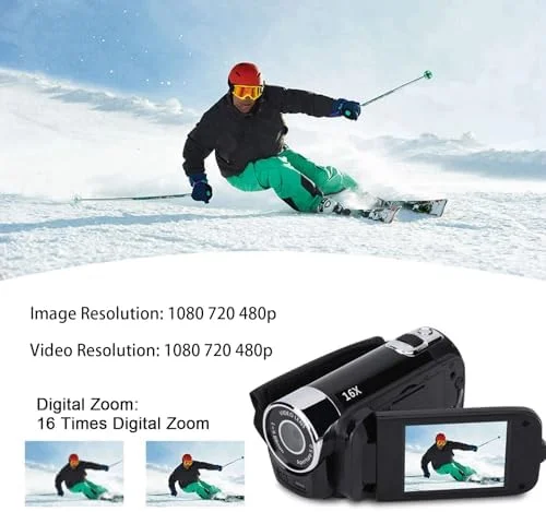 دوربین فیلمبرداری دیجیتال قابل حمل Goshyda با چرخش 270 درجه ای 2.7 اینچی و زوم دیجیتال 16 برابر، دوربین فیلمبرداری DV برای استفاده در منزل/مسافرت (مشکی)