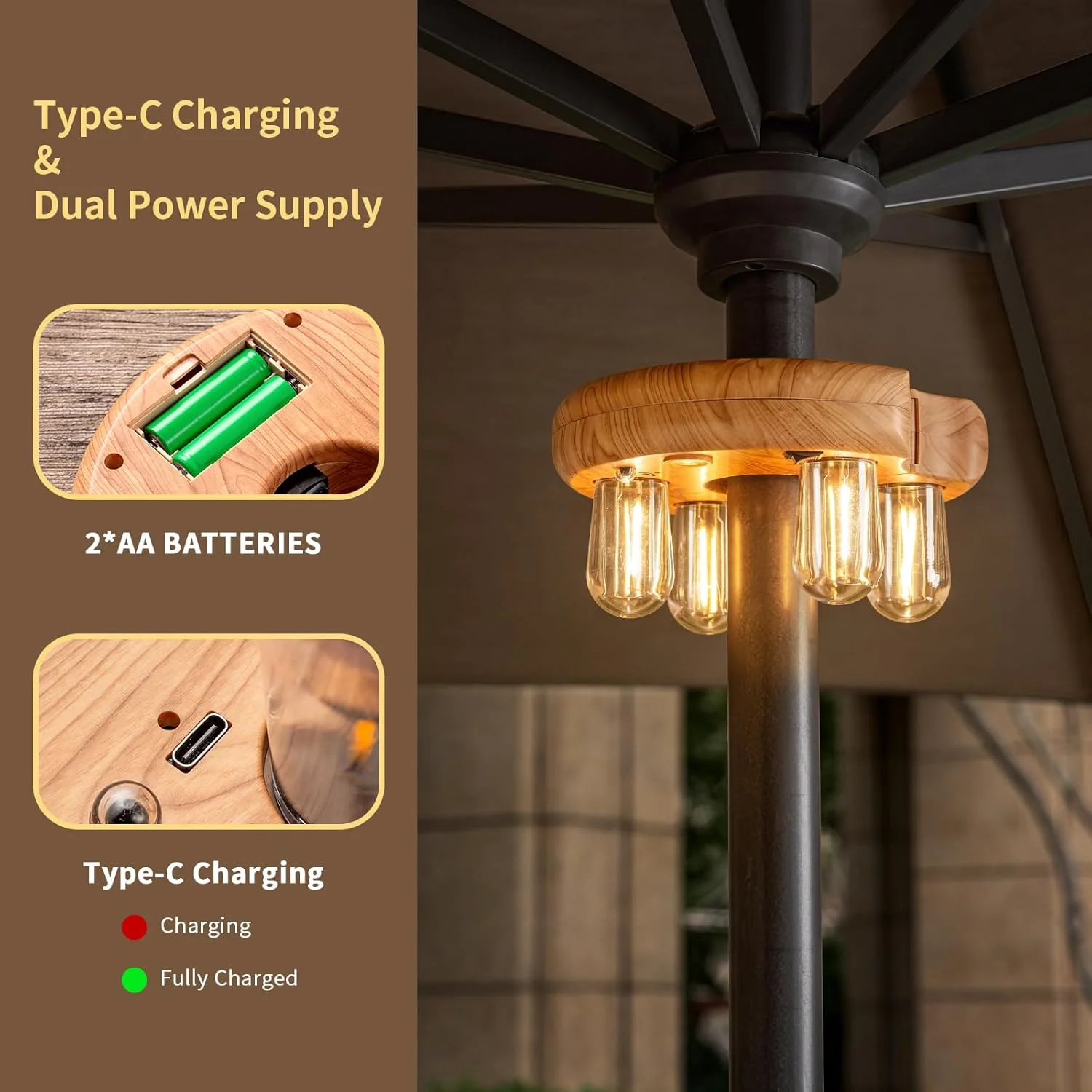 چراغ چتری پاسیو طرح چوب OPOIRA با کنترل از راه دور، چراغ میله ای LED ادیسونی شارژی بی سیم با 10 سطح روشنایی برای باغ، پاسیو، حیاط خلوت، کمپینگ یا باربیکیو (تک بسته) چراغ چتری پاسیو طرح چوب OPOIRA با کنترل از راه دور، چراغ میله ای LED ادیسونی شارژی بی سیم با 10 سطح روشنایی برای باغ، پاسیو، حیاط خلوت، کمپینگ یا باربیکیو (تک بسته)