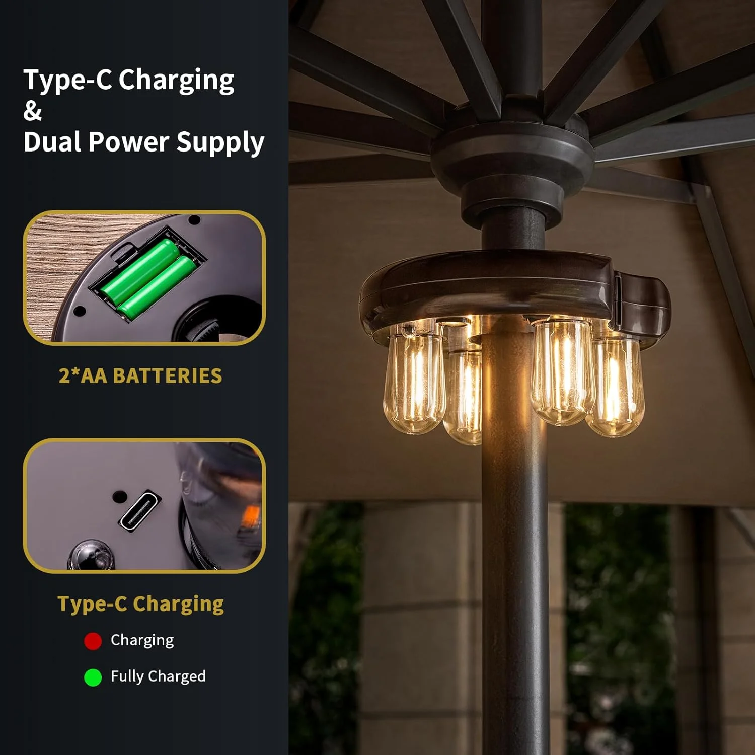 چراغ چتری فضای باز OPOIRA مدل دونات با کنترل از راه دور، چراغ میله ای قابل شارژ و با باتری برای چتر، چراغ های بی سیم زیر چتر با قابلیت تنظیم روشنایی و تایمر