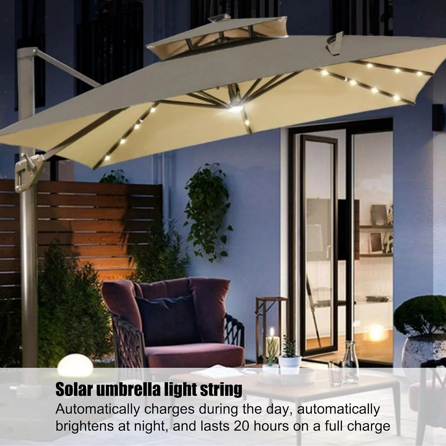 چراغ چتری فضای باز | چراغ های ال ای دی خورشیدی برای چتر پاسیو، دکور ضد آب برای فضای باز با 8 حالت برای کمپینگ ایوان سایه بان باغ ساحل حیاط خلوت چادر مهمانی